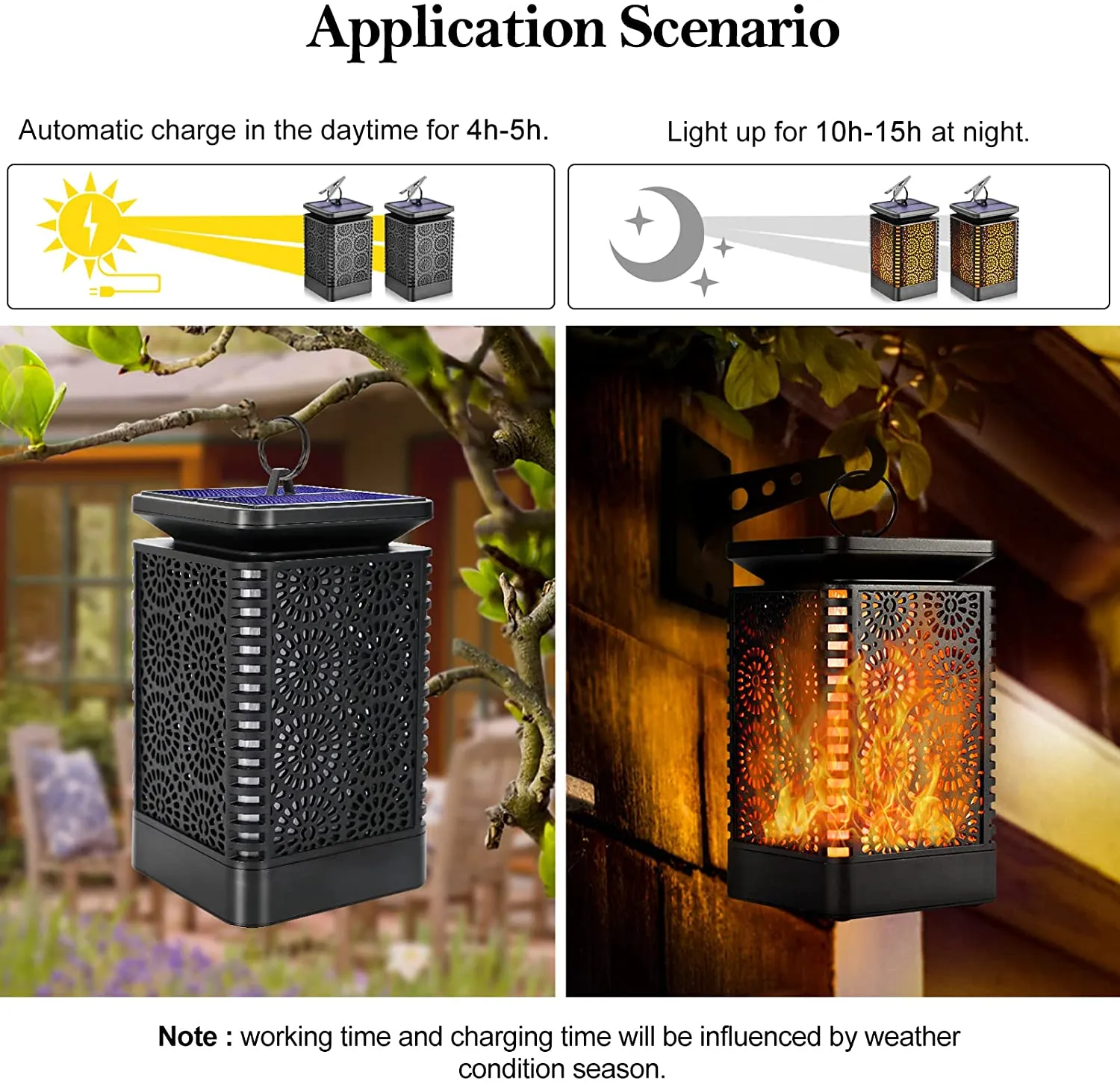 SONSIEN 2 Pack Solar Lantern Lights Dancing Flame Waterproof Outdoor Hanging Lantern Solar Powered Led Night Lights Auto on Off Landscape Decorative for Garden Patio Deck Yard Path