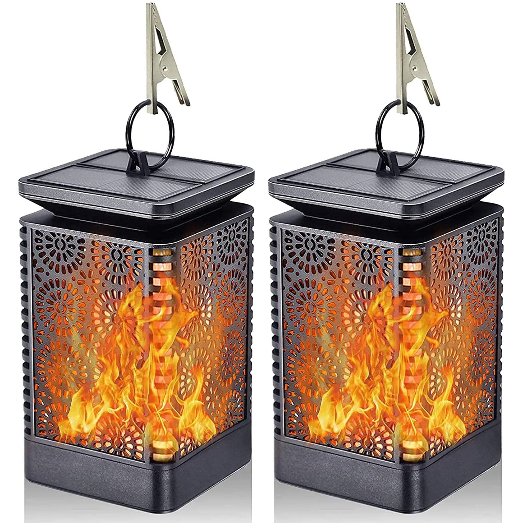 SONSIEN 2 Pack Solar Lantern Lights Dancing Flame Waterproof Outdoor Hanging Lantern Solar Powered Led Night Lights Auto on Off Landscape Decorative for Garden Patio Deck Yard Path