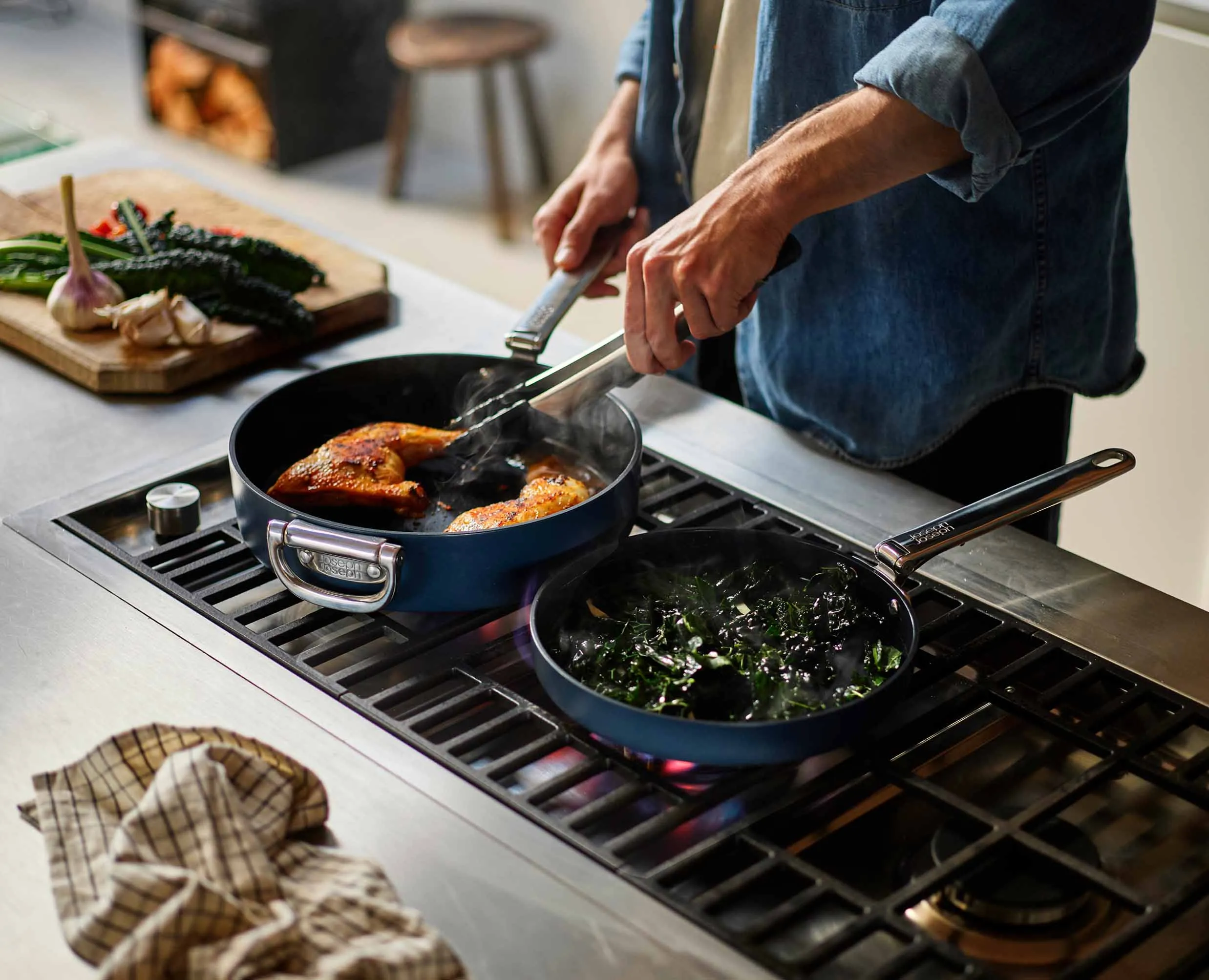 Space Folding Handle Ceramic Non-stick 30cm Blue Frying Pan