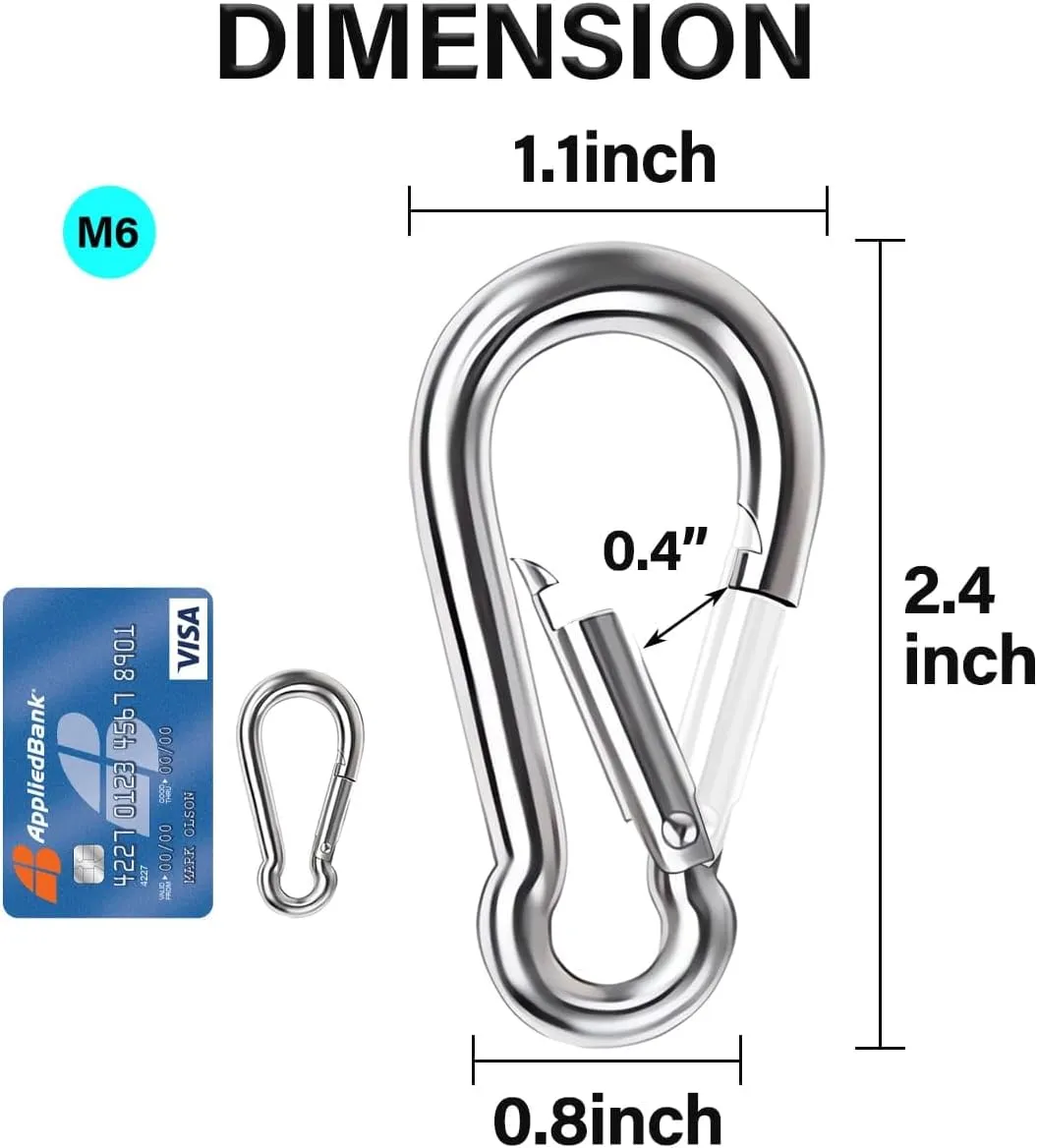 Spring Snap Hook, Lsqurel 304 Stainless Steel Carabiner Steel Clips Keychain Heavy Duty Quick Link for Camping Hiking Traveling