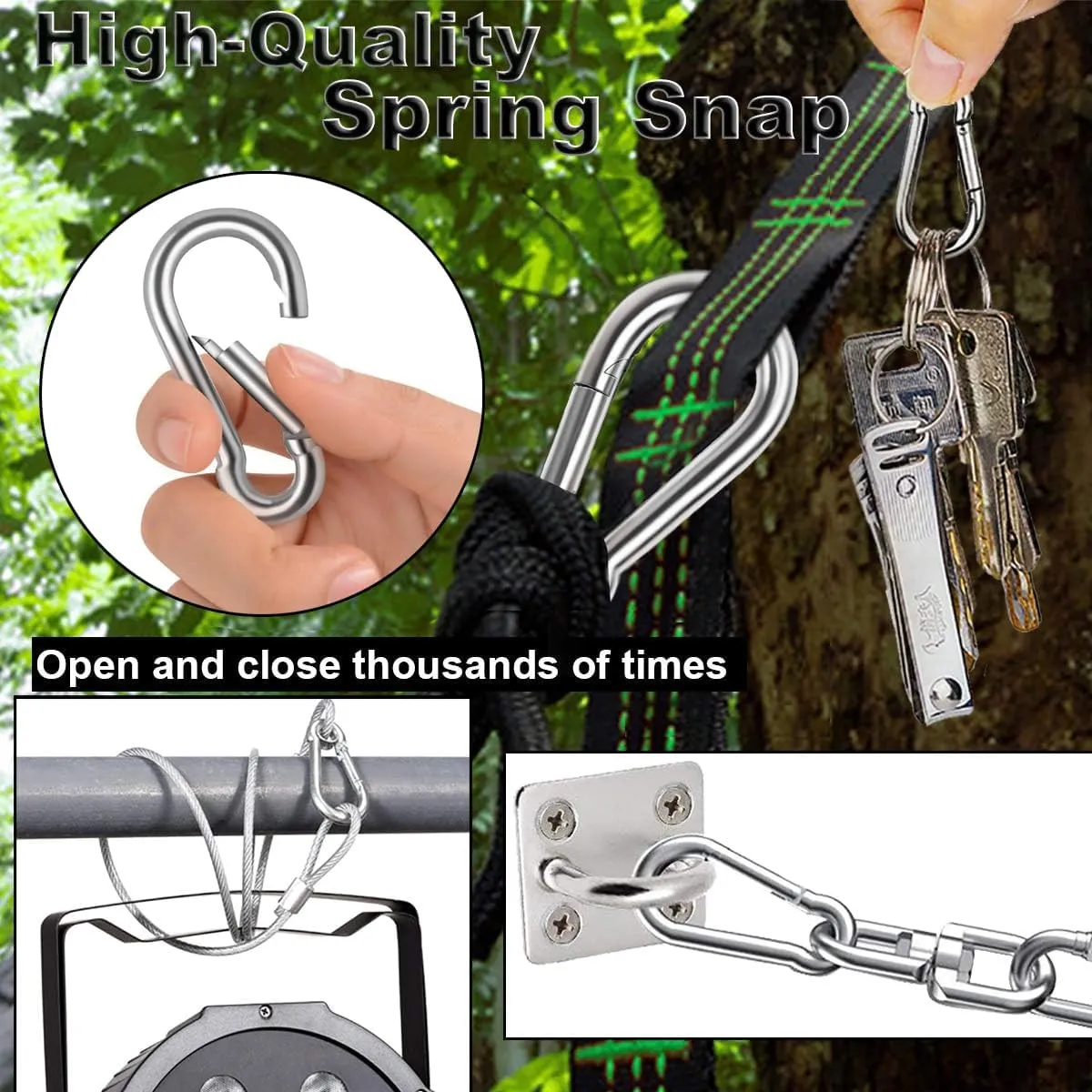 Spring Snap Hook, Lsqurel 304 Stainless Steel Carabiner Steel Clips Keychain Heavy Duty Quick Link for Camping Hiking Traveling