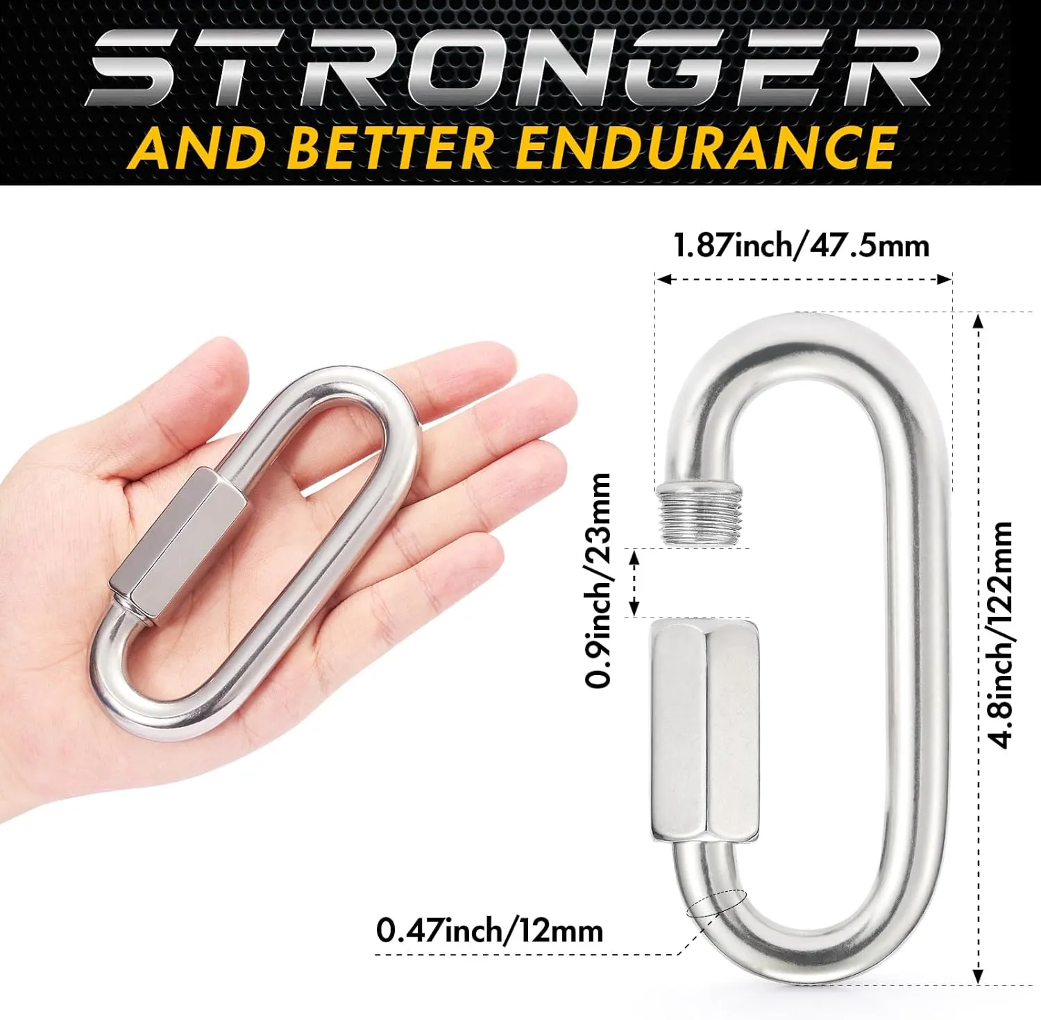 Sprookber Stainless Steel Quick Links - 304 Heavy Duty Chain Connector, Screw Locking Carabiner, Hooks, Set of 4