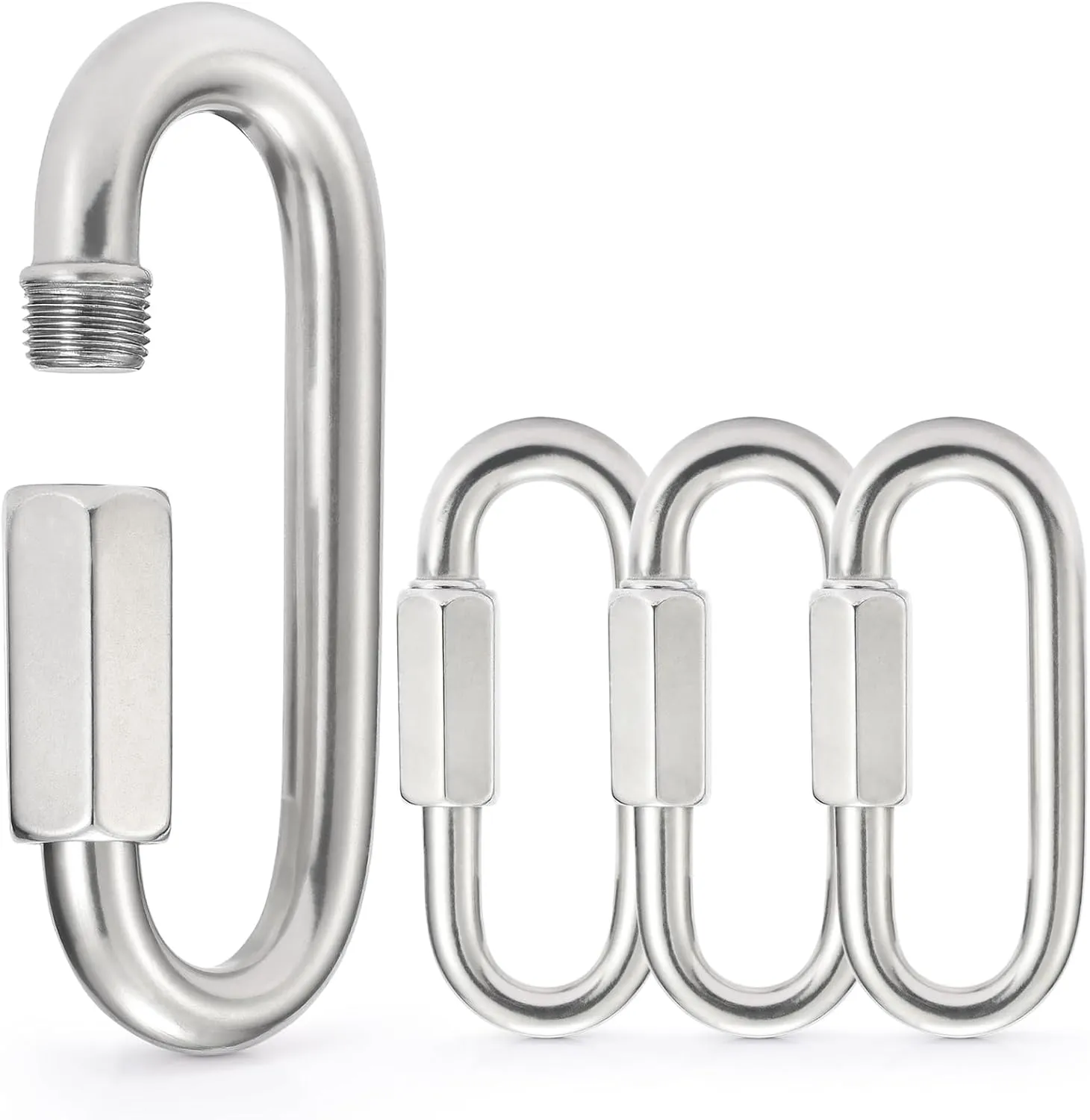 Sprookber Stainless Steel Quick Links - 304 Heavy Duty Chain Connector, Screw Locking Carabiner, Hooks, Set of 4