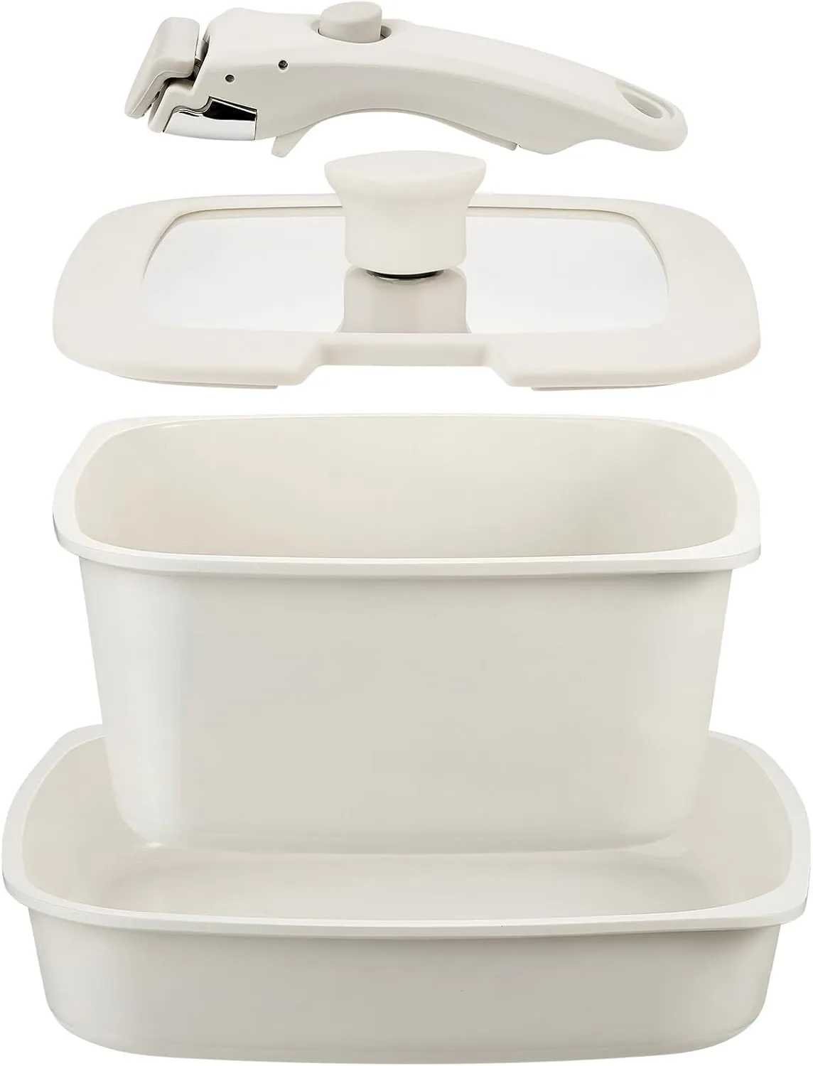 Square Non-Stick Cookware Set - 4Pcs Ceramic Pots & Pans with Detachable Handle, Healthy Non-Toxic & Dishwasher Safe - Space-Saving Design for RV, Camping, Perfect for Pancakes, Bacon & Family Cooking