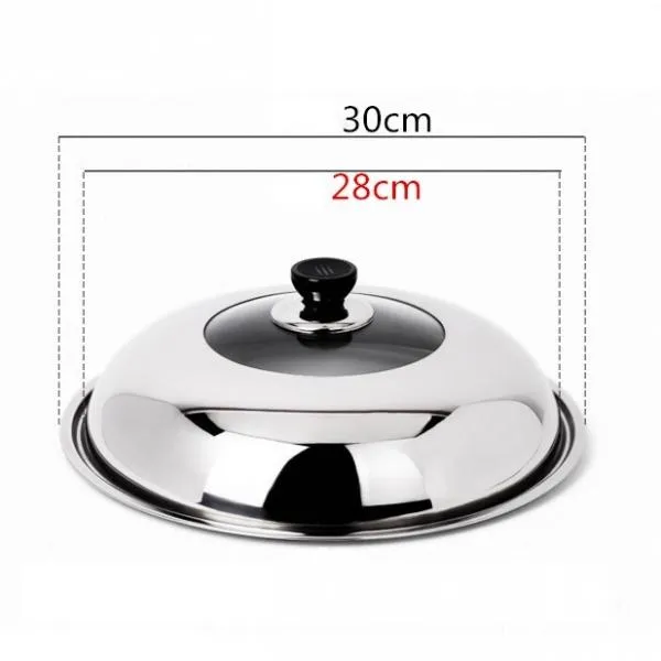 Stainless Steel Cooking Pan Cover Visible Replaced Lid for Frying Wok Pot - 30cm