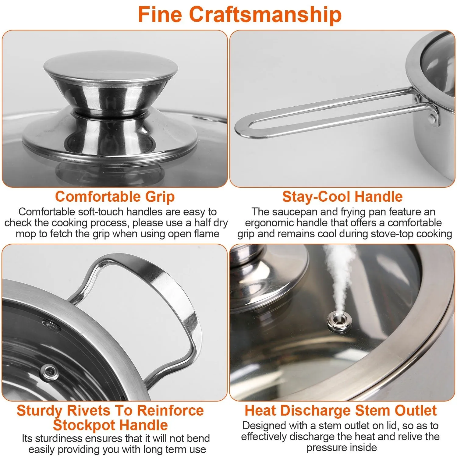 Stainless Steel Cookware Set Fast Even Heat Induction Pots Pans Set