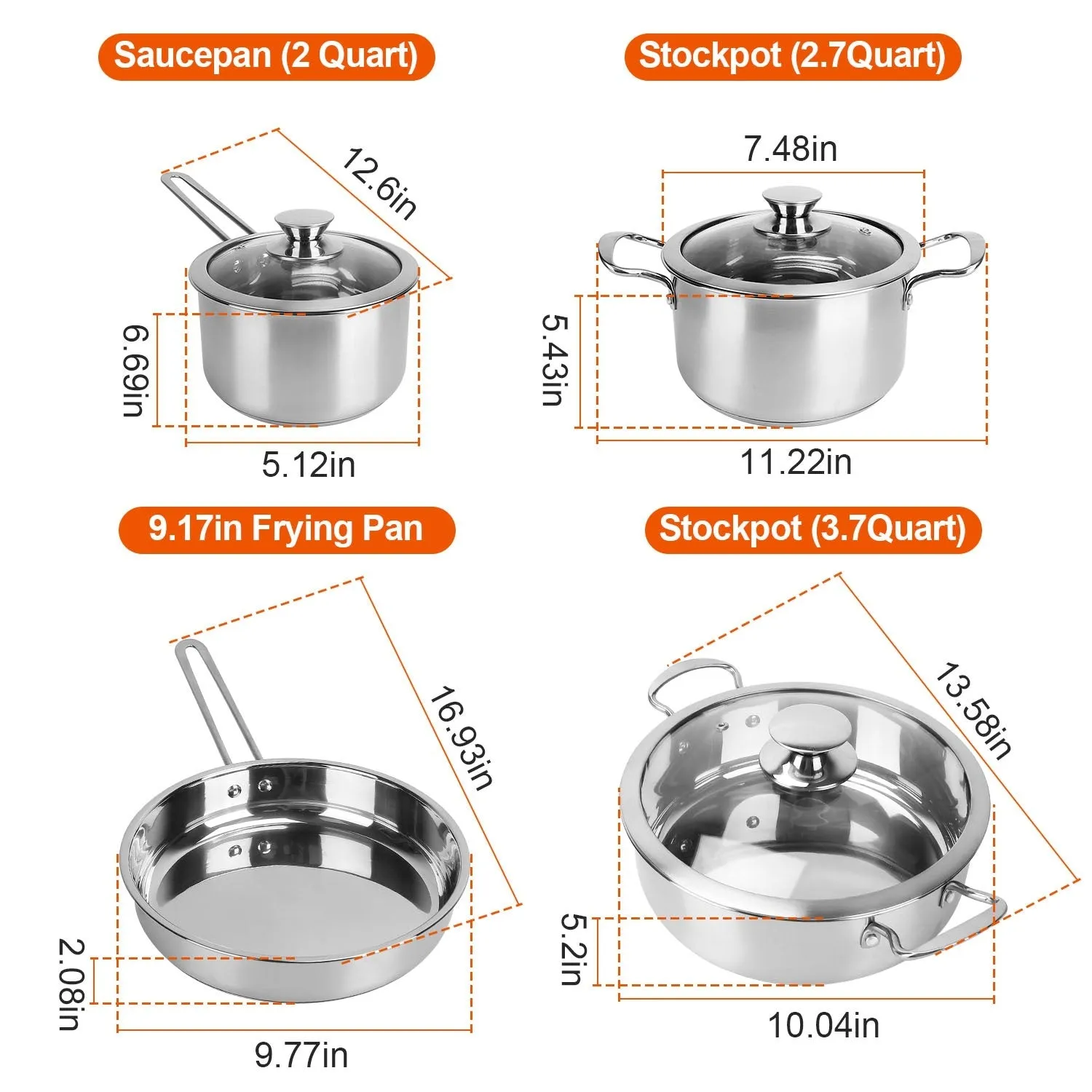Stainless Steel Cookware Set Fast Even Heat Induction Pots Pans Set
