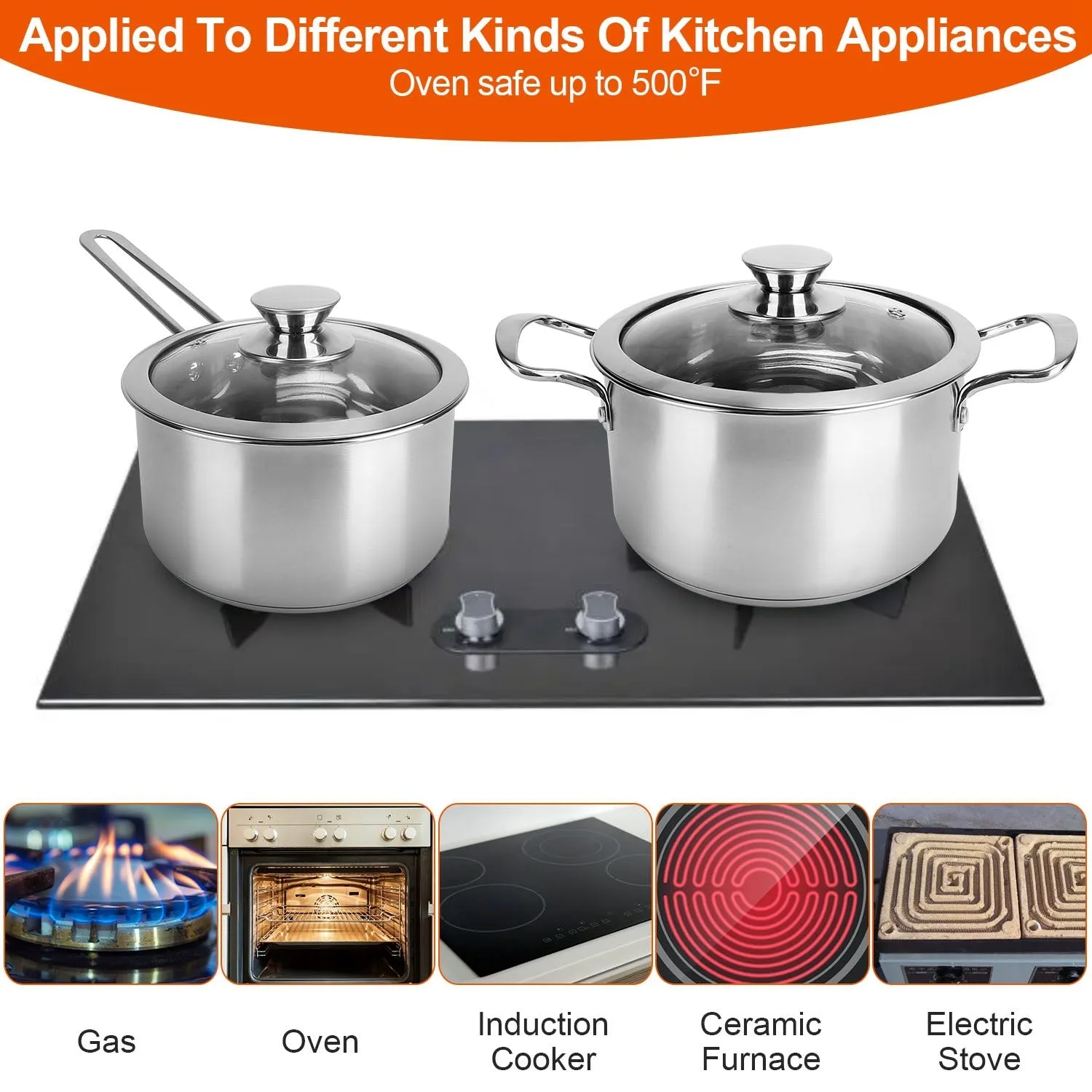 Stainless Steel Cookware Set Fast Even Heat Induction Pots Pans Set