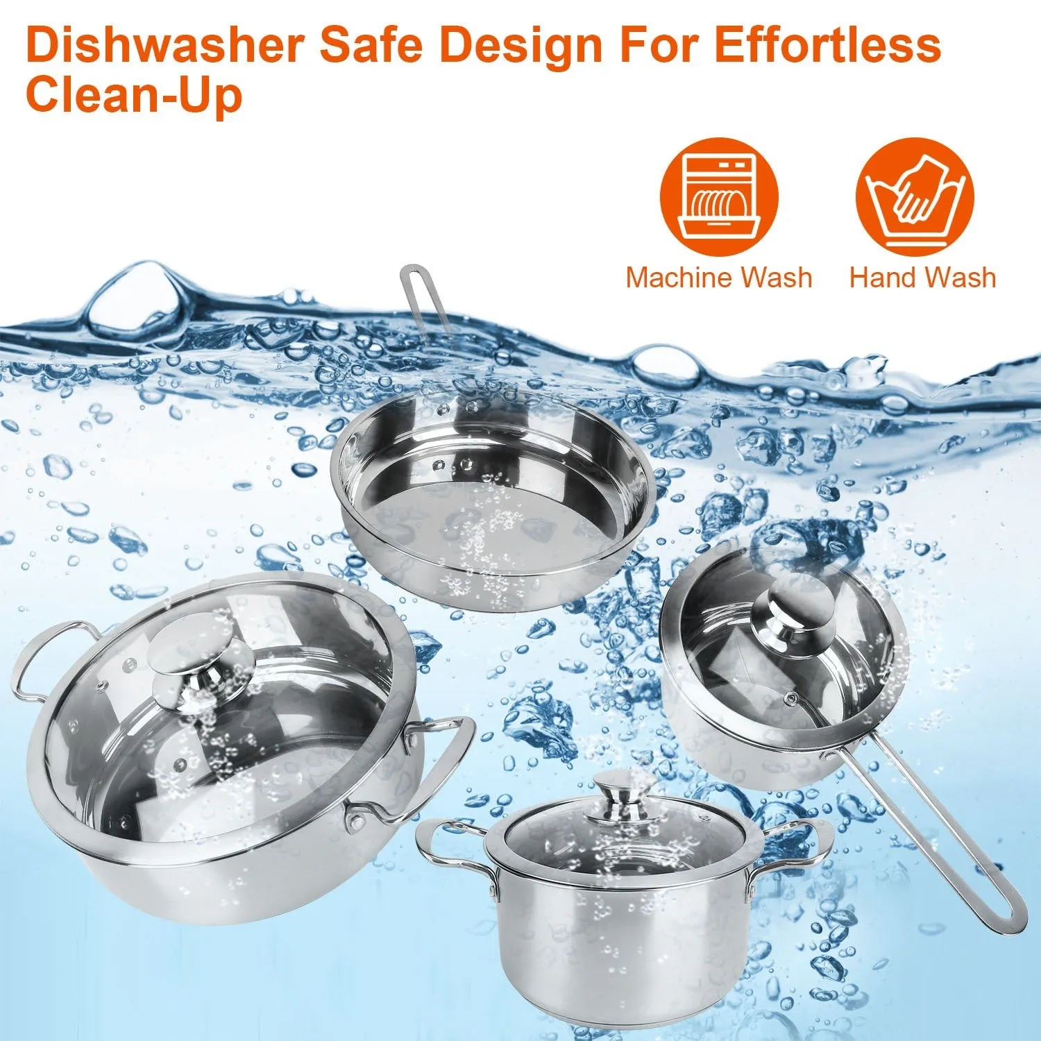 Stainless Steel Cookware Set Fast Even Heat Induction Pots Pans Set