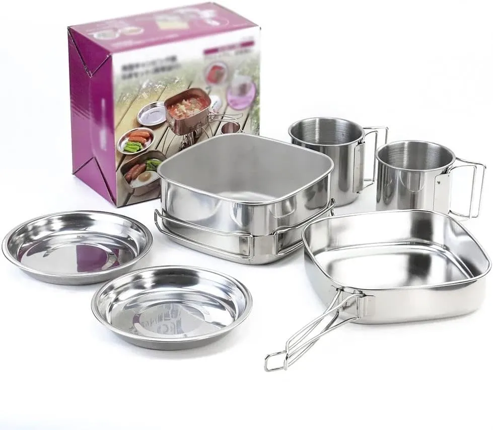 Stainless Steel Outdoor Pot Set Hiking Travel Mountaineering Camping Equipment Picnic Cookware Cooking Supplies