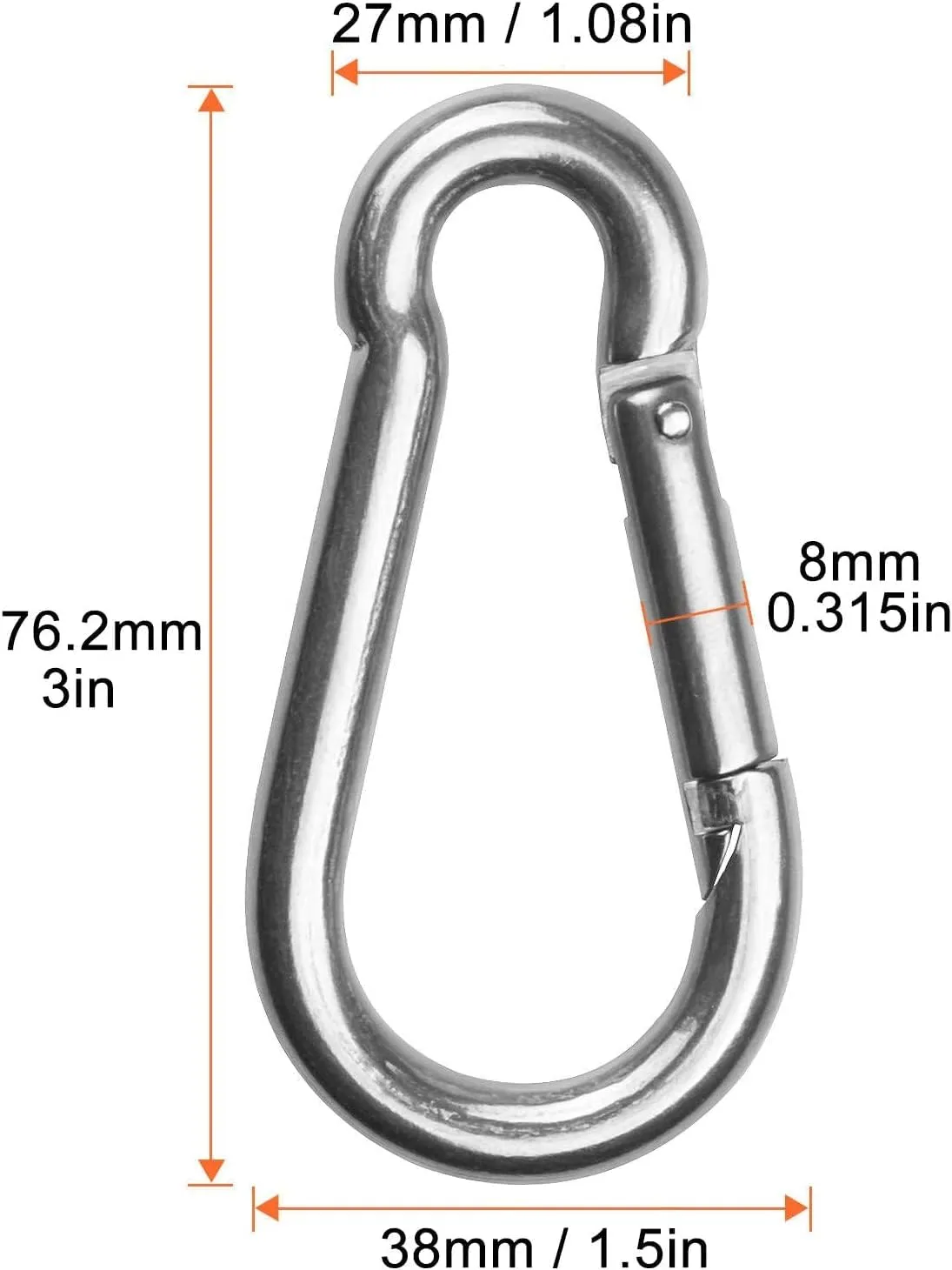 Stainless Steel Spring Snap Hook Carabiner M6 M8 M10 Heavy Duty Carabiner Clip Spring Clips Keychain 5/16 Inch Quick Links for Backpack, Hammocks, Camping, Swing(16/30/10PCS)