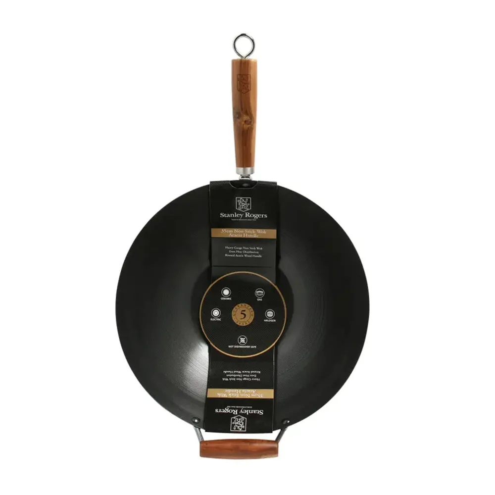 STANLEY ROGERS Non-Stick Carbon Steel Wok Acacia 35cm