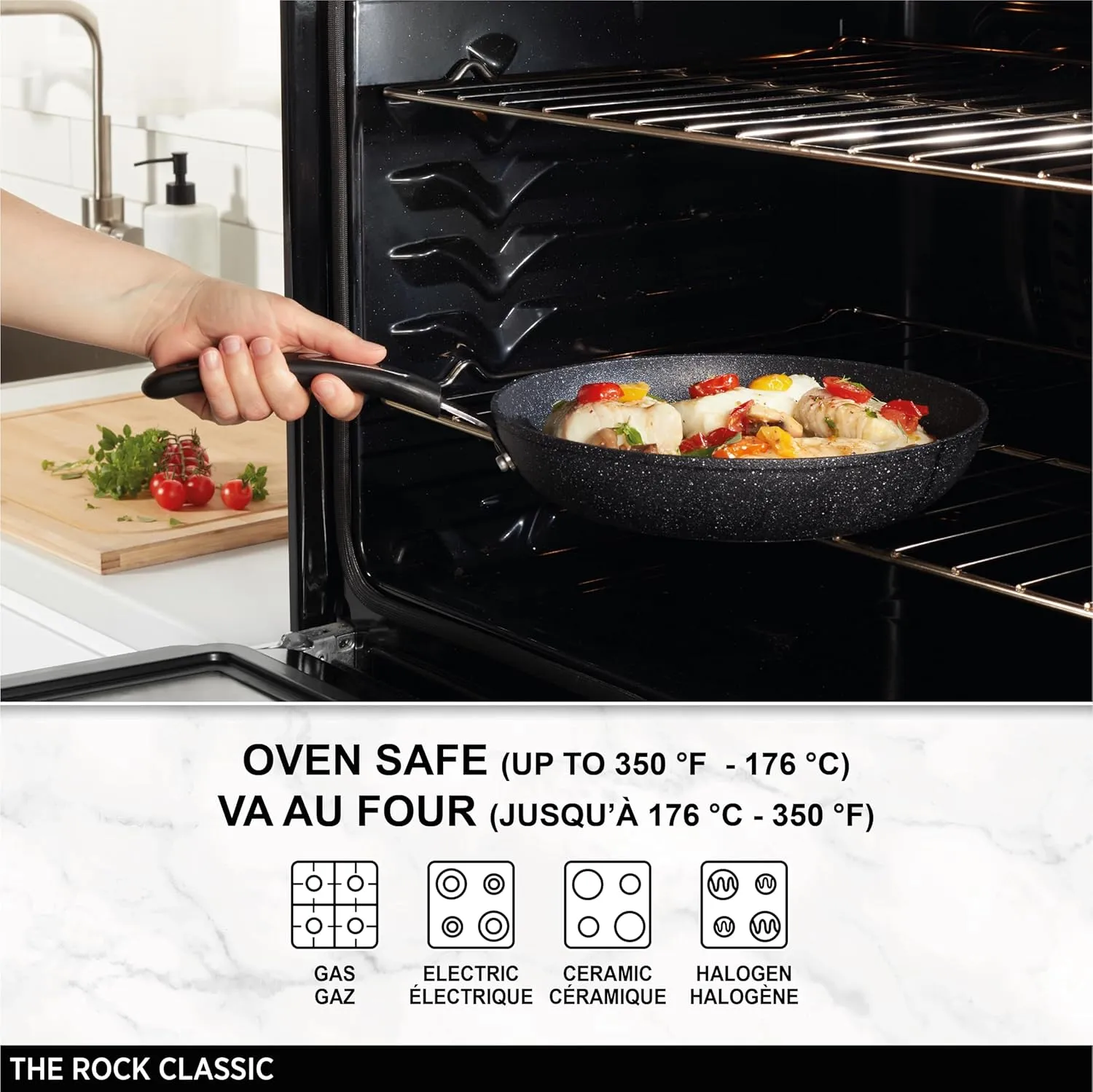 Starfrit The Rock 24 cm (9.5") Non-Stick Fry Pan - Durable Forged Aluminum - Oven Safe - PFOA Free - Easy to Clean - Black