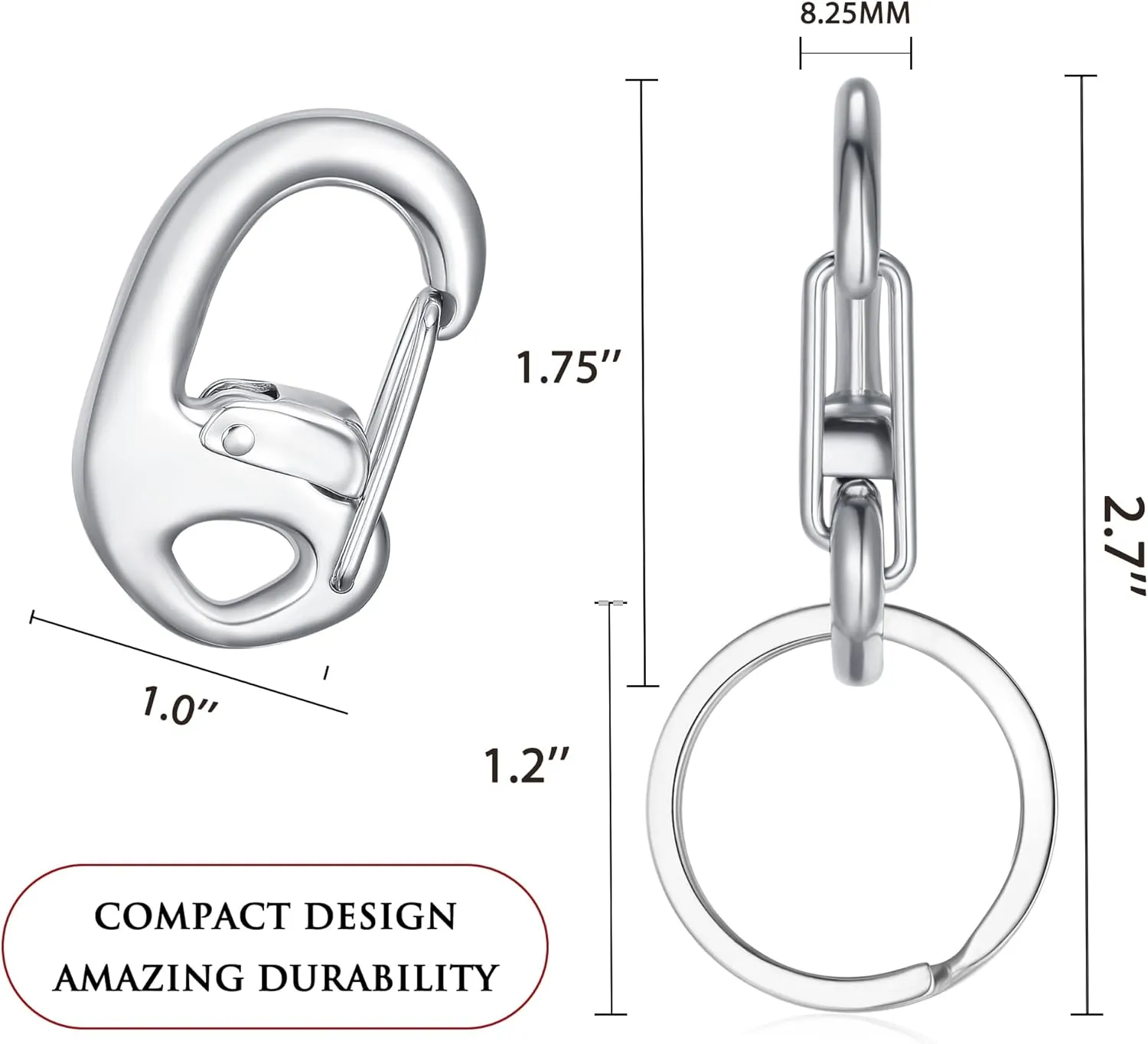 STEEL HAWK Fliplock Stainless Steel Locking Carabiner - Keychain Carabiner with Locking Gate - Carabiner Clip for Keys, Camping Accessories & More – Style