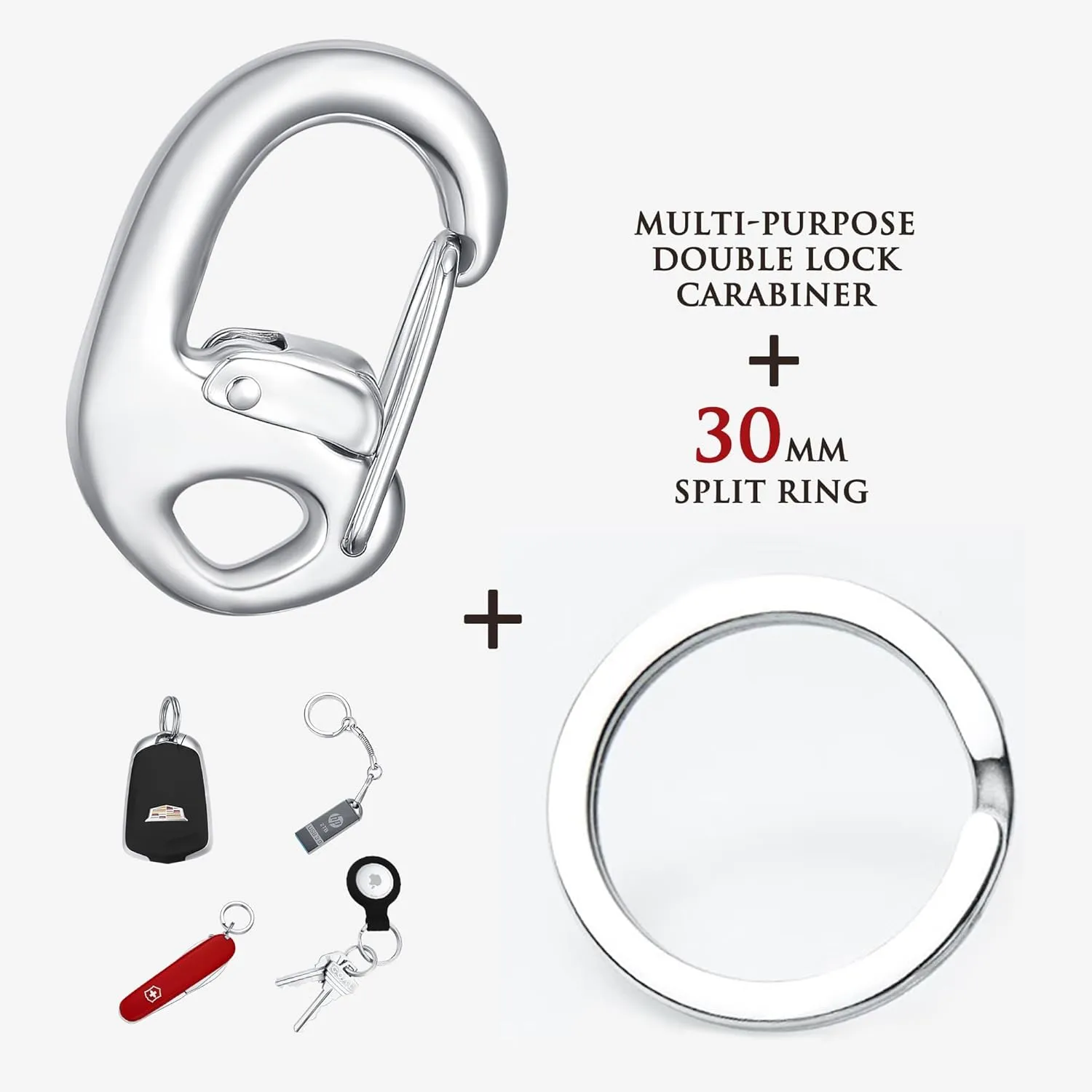 STEEL HAWK Fliplock Stainless Steel Locking Carabiner - Keychain Carabiner with Locking Gate - Carabiner Clip for Keys, Camping Accessories & More – Style
