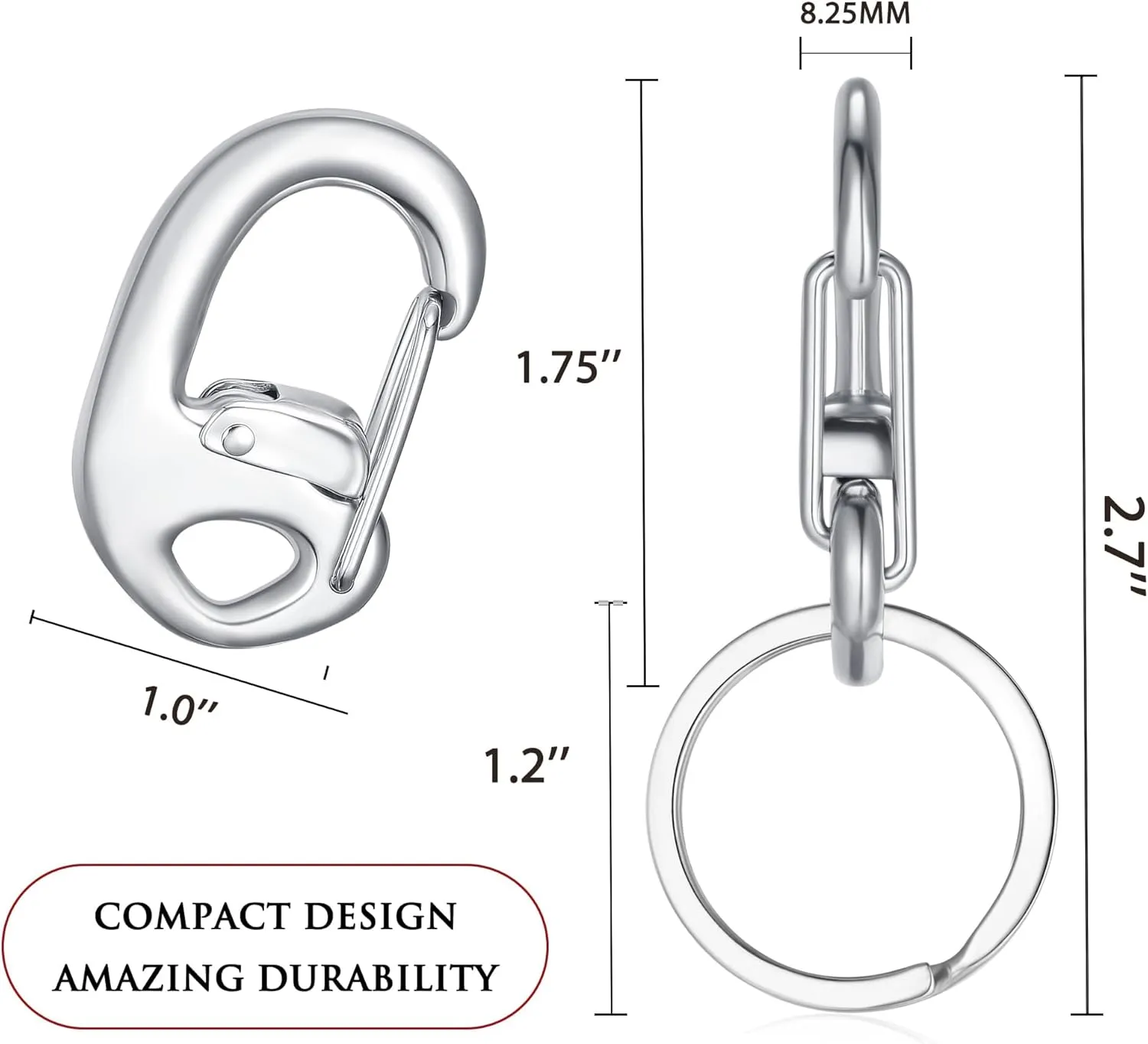 STEEL HAWK Fliplock Stainless Steel Locking Carabiner - Keychain Carabiner with Locking Gate - Carabiner Clip for Keys, Camping Accessories & More – Style