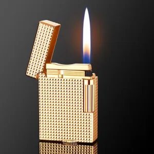 Steel Tone Retro Lighter, Classic Grinding Wheel Side Slide Ignition Lighter, Adjustable Soft Flame Butane Lighter, Refillable Men'S Cool Lighter for Cigarettes, Cigars, Candles Gift Box Packaging(Gol