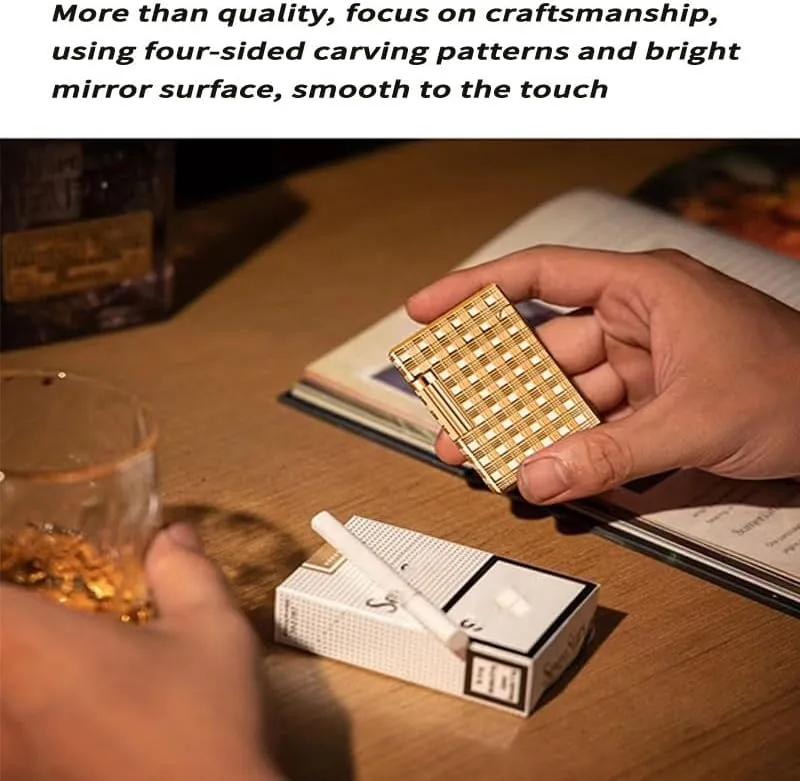 Steel Tone Retro Lighter, Classic Grinding Wheel Side Slide Ignition Lighter, Adjustable Soft Flame Butane Lighter, Refillable Men'S Cool Lighter for Cigarettes, Cigars, Candles Gift Box Packaging(Gol