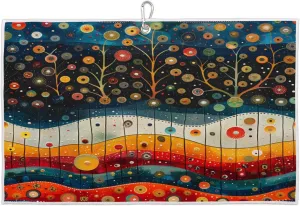 Striped Abstract Tree Golf Towel with Heavy Duty Carabiner Ultra Absorbent Quick Dry Perfect for Cleaning Clubs Balls Gear Essential Golf Accessory for Men Women Kids