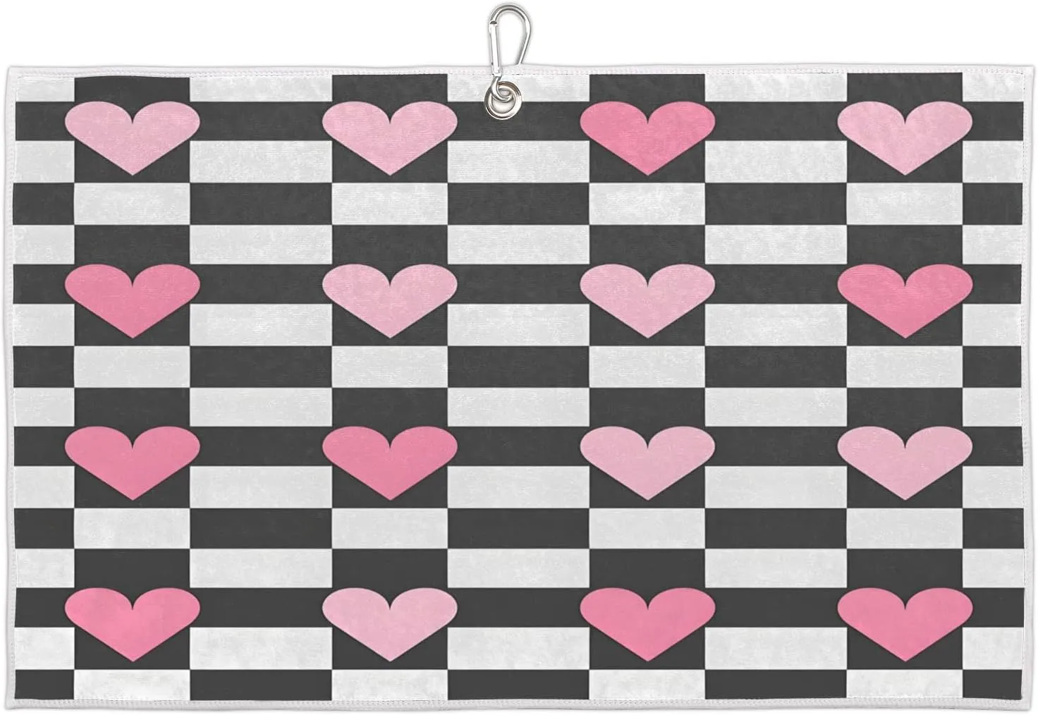 Striped Mesh Heart Golf Towel with Heavy Duty Carabiner Ultra Absorbent Quick Dry Perfect for Cleaning Clubs Balls Gear Essential Golf Accessory for Men Women Kids