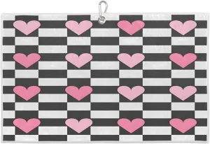 Striped Mesh Heart Golf Towel with Heavy Duty Carabiner Ultra Absorbent Quick Dry Perfect for Cleaning Clubs Balls Gear Essential Golf Accessory for Men Women Kids