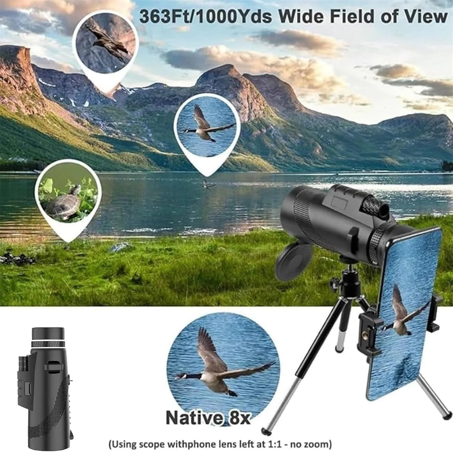 Stscope360 Monocular, Monoculars for Adults Long Range, Portable Night Vision Monocular with Smartphone Adapter & Tripod for Stargazing, Bird Watching, Travel(80 * 100,Green)