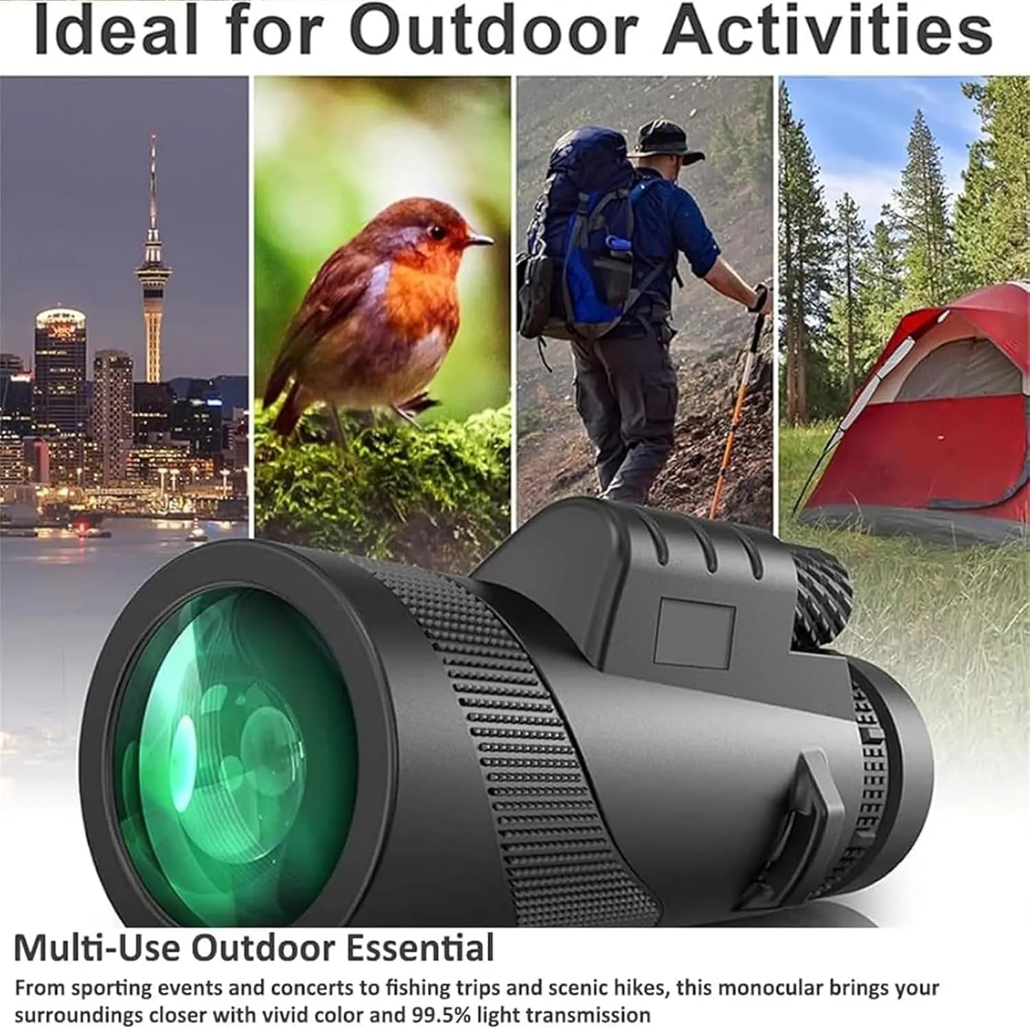 Stscope360 Monocular, Monoculars for Adults Long Range, Portable Night Vision Monocular with Smartphone Adapter & Tripod for Stargazing, Bird Watching, Travel(80 * 100,Green)