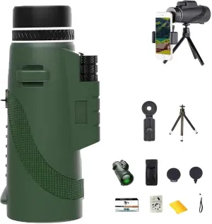 Stscope360 Monocular, Monoculars for Adults Long Range, Portable Night Vision Monocular with Smartphone Adapter & Tripod for Stargazing, Bird Watching, Travel(80 * 100,Green)