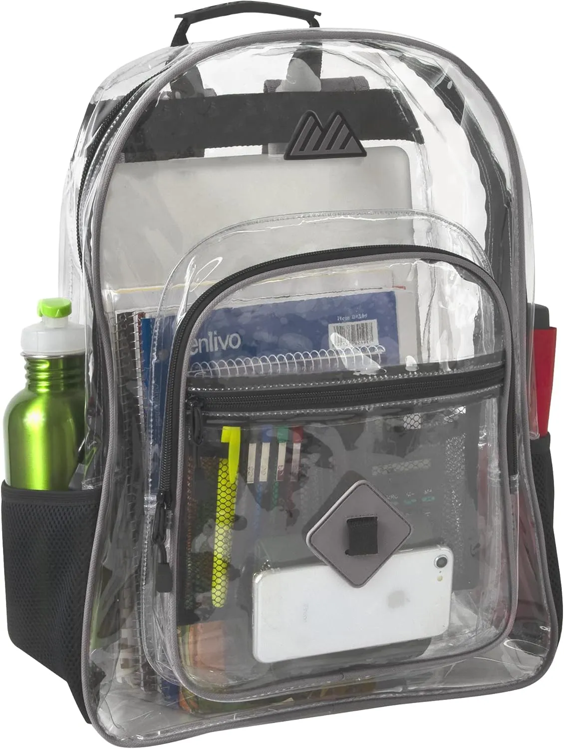 Summit Ridge Clear Waterproof Heavy Duty Stadium Approved Backpack with Water Bottle Holding Pockets, Front Zipper Pocket and Mesh Pocket for Men and Women in Grey