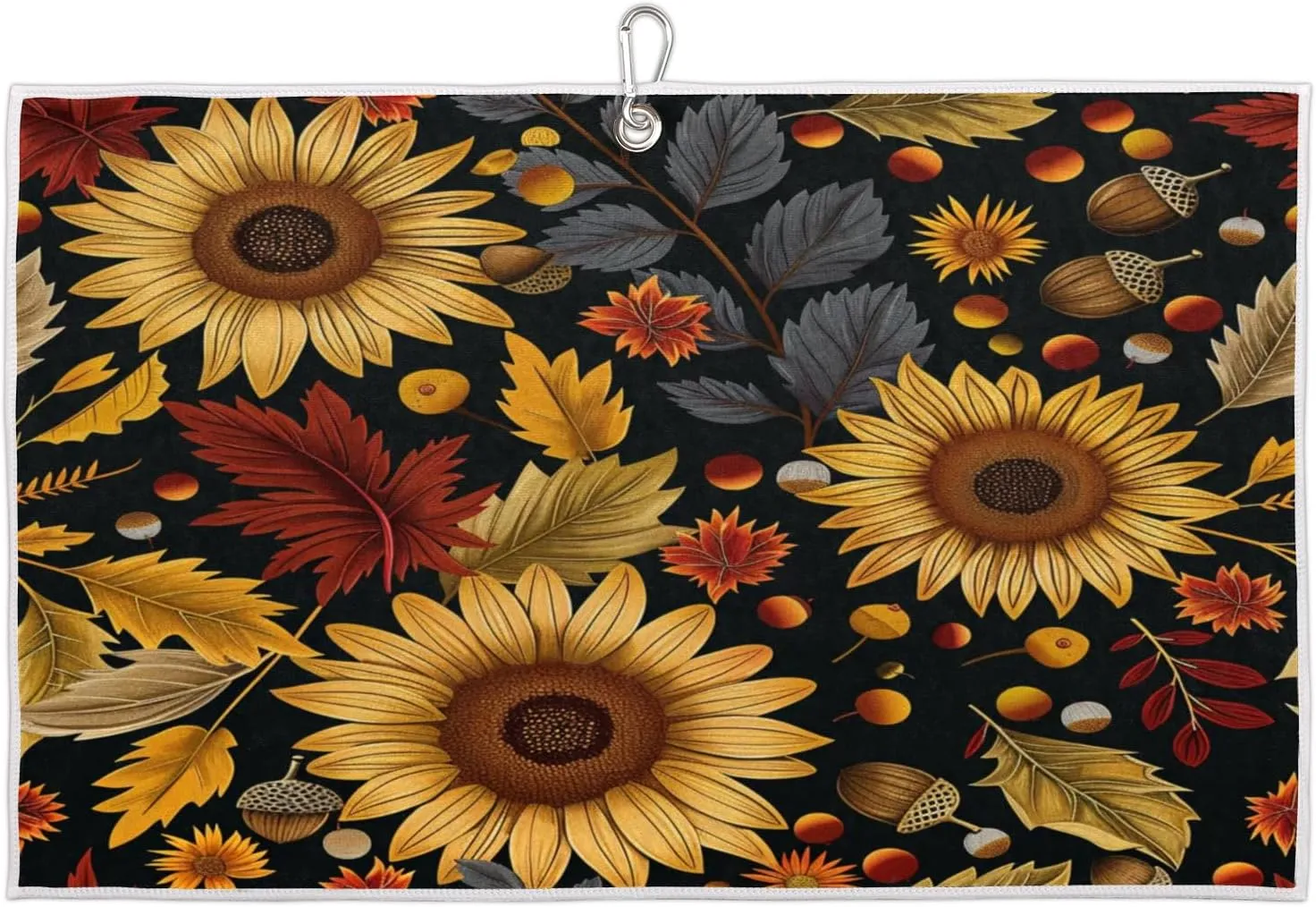 Sunflower Hazelnut Leaf Golf Towel with Heavy Duty Carabiner Ultra Absorbent Quick Dry Perfect for Cleaning Clubs Balls Gear Essential Golf Accessory for Men Women Kids