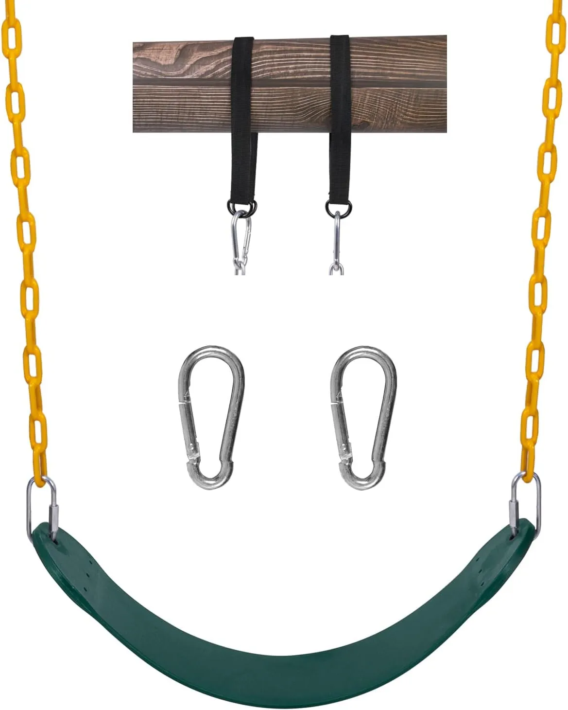 Sunnyglade Swings Seats Heavy Duty with 66" Chain,Playground Swing Set Accessories Replacement with Snap Hooks and Hanging Strap Support 440lb (Green)