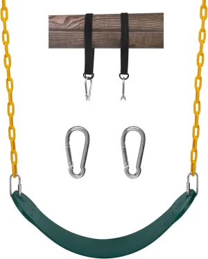 Sunnyglade Swings Seats Heavy Duty with 66" Chain,Playground Swing Set Accessories Replacement with Snap Hooks and Hanging Strap Support 440lb (Green)