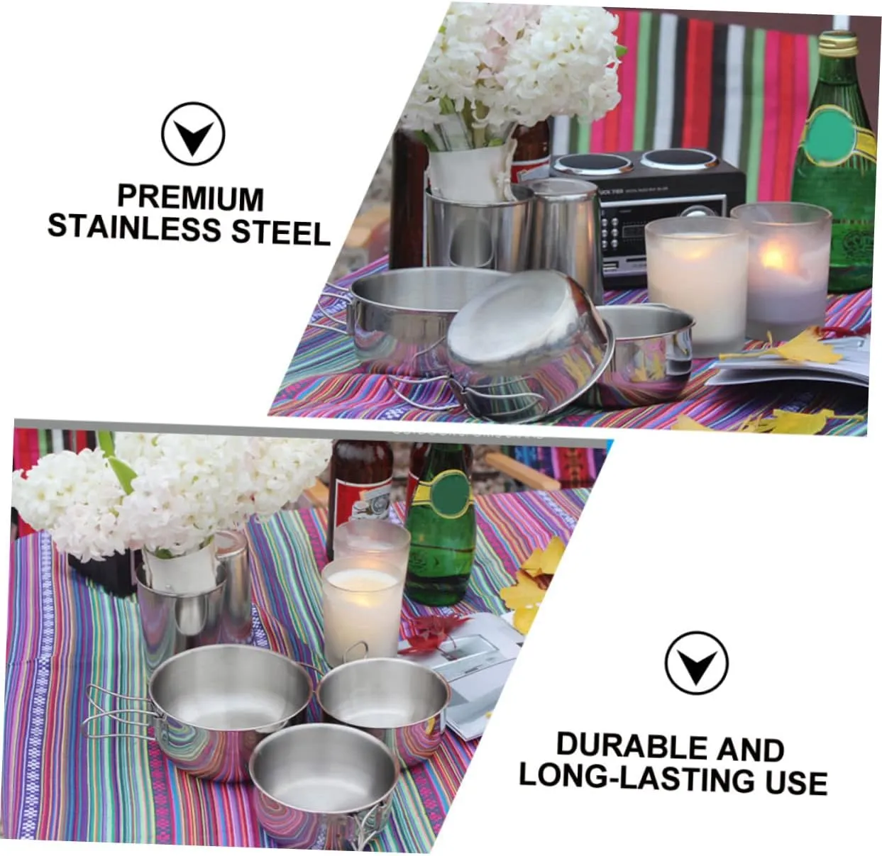 SUPVOX 2 Pcs Outdoor Stainless Steel Bowl Camping Travel Utensils