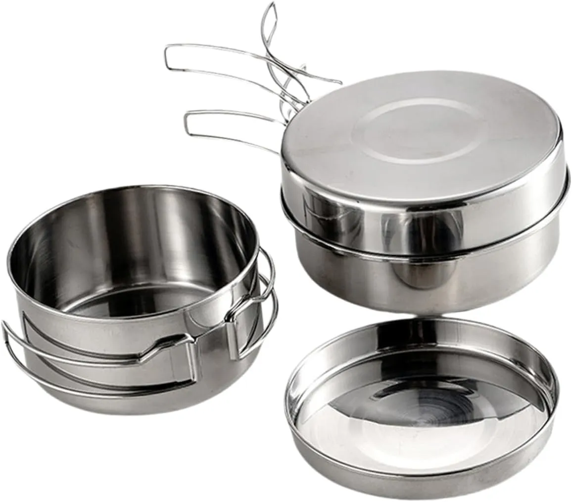 SUPVOX Complete Camping Cookware Stainless Steel Pot Pan Set for Outdoor Hiking BBQ and Picnic