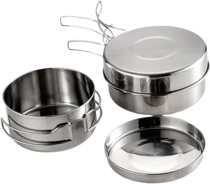 SUPVOX Complete Camping Cookware Stainless Steel Pot Pan Set for Outdoor Hiking BBQ and Picnic