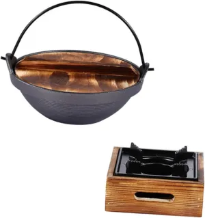 SUPVOX Japanese Cast Iron Hot Pot with Furnace Non Stick Outdoor Cooking Pot for Picnics Camping Home Use Durable Easy to Clean for