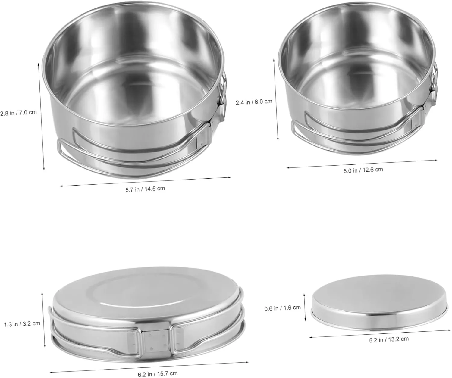 SUPVOX Stainless Steel Camping Cookware Lightweight Stackable Cooking Pots and Pans for Outdoor Cooking Picnics