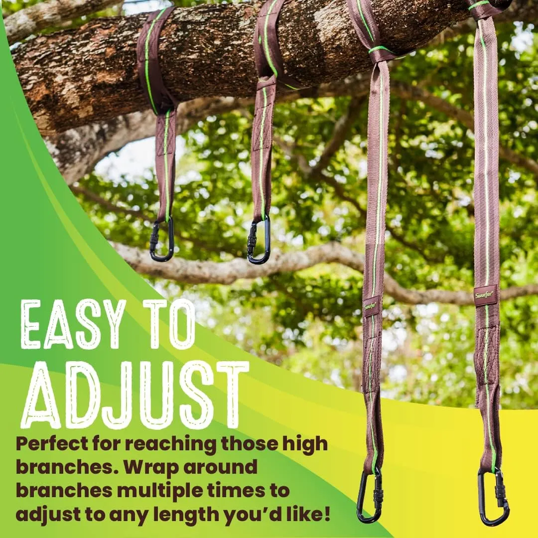 Swurfer Tree Swing Hammock Straps –Hanging Kit for Hammock, Tree Swings, Durable, Weatherproof, Rust Free, Secure Lock Snap Carabiners Included, Weight Limit 2200 lbs Per Strap (3 Feet - 2 Straps)