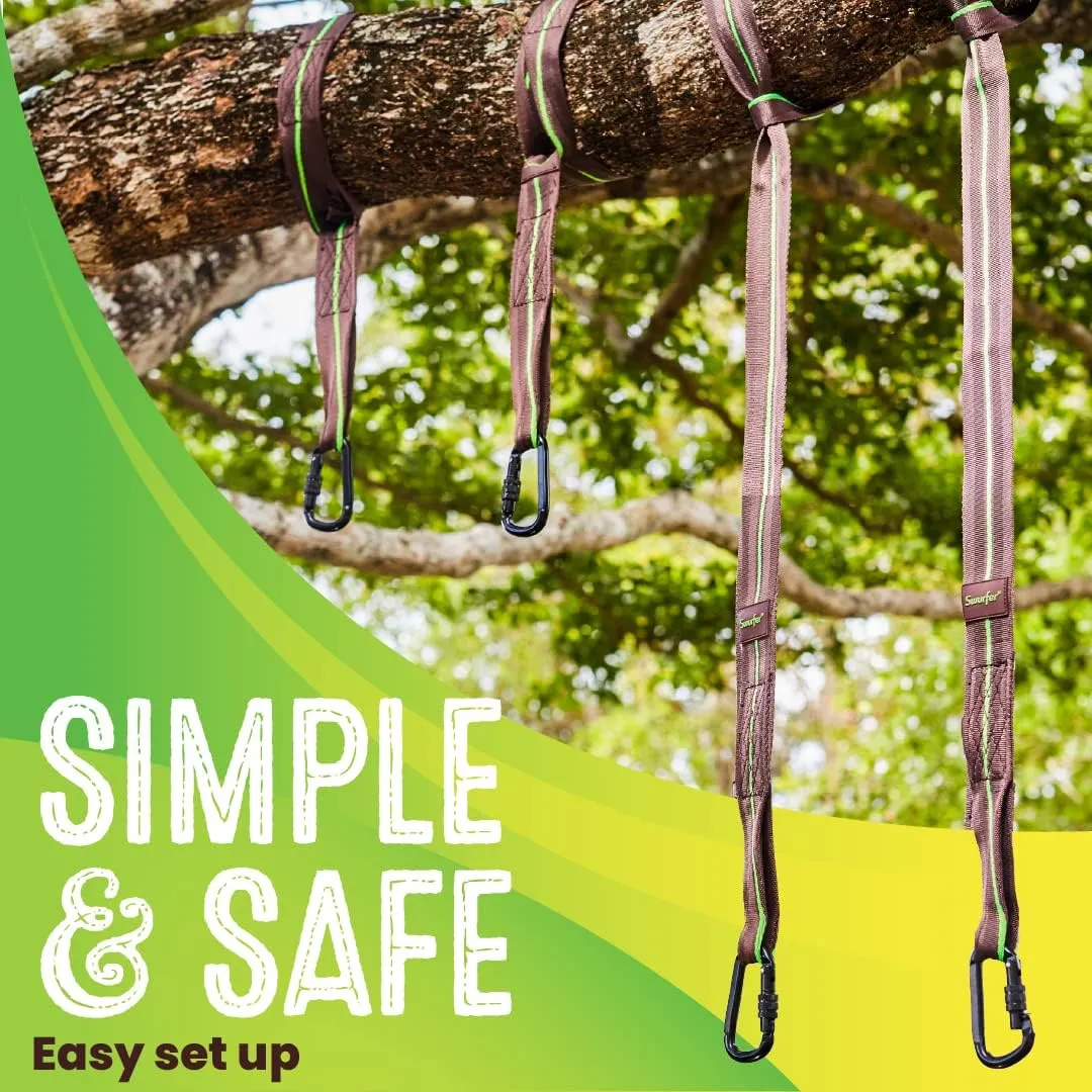 Swurfer Tree Swing Hammock Straps –Hanging Kit for Hammock, Tree Swings, Durable, Weatherproof, Rust Free, Secure Lock Snap Carabiners Included, Weight Limit 2200 lbs Per Strap (3 Feet - 2 Straps)