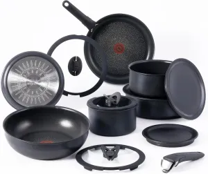 T-fal Ingenio Expertise Non Stick Cookware Set 14 Piece, Induction Oven Broiler Safe 500F, Detachable/Removable Handle, Kitchen, Pots and Pans, RV, Camping, Fry Pans, Saucepans, Dishwasher Safe Black