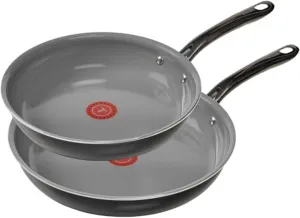 T-fal Preserve Ceramic Nonstick Frying Pan 2-Pc Set, 8.5" & 11", Made without PFOA and PTFE, Oven Broiler Safe up to 350°F Cookware, InoCeram Glide Technology, Frying Pan Skillet, Pots & Pans, Black