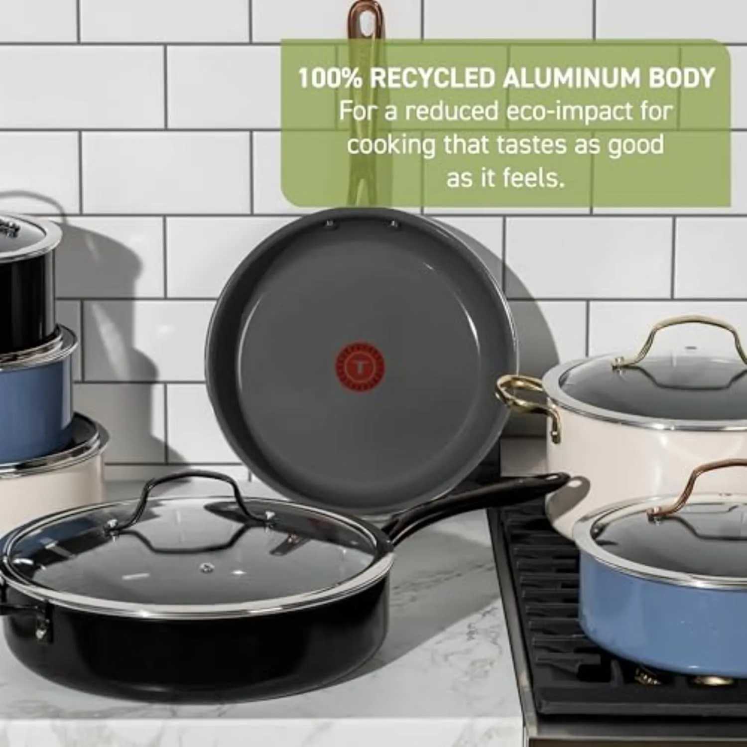 T-fal Preserve Ceramic Nonstick Frying Pan 2-Pc Set, 8.5" & 11", Made without PFOA and PTFE, Oven Broiler Safe up to 350°F Cookware, InoCeram Glide Technology, Frying Pan Skillet, Pots & Pans, Black