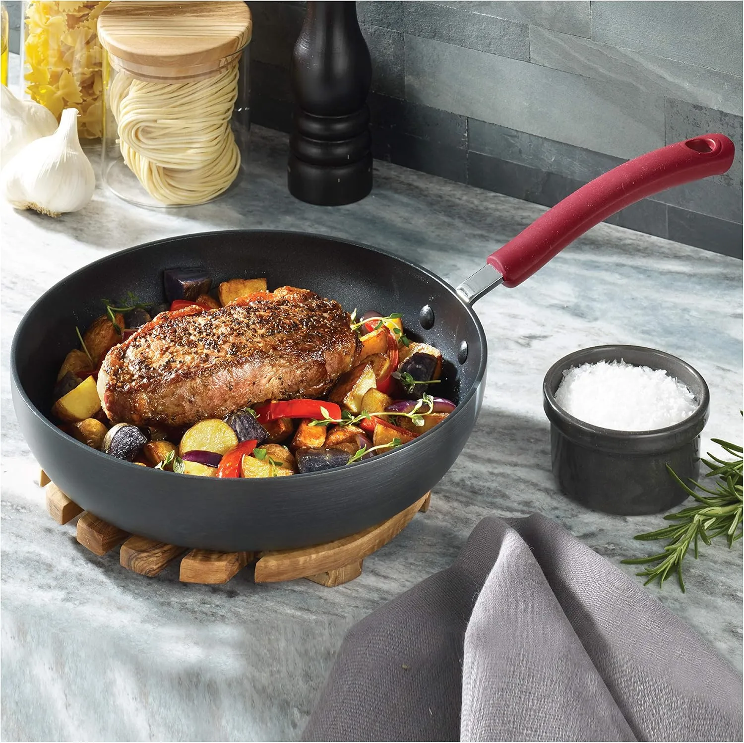 T-fal Ultimate Hard Anodized Nonstick Cookware Set 12 Piece, Oven Broiler Safe 600F, Kitchen Cooking Set w/Fry Pans, Saucepans, Dutch Oven, Kitchen Utensils, Pots and Pans, Dishwasher Safe, Black