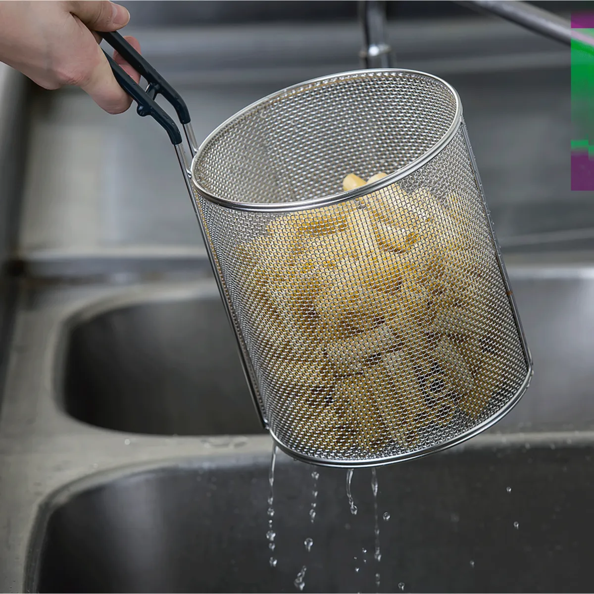 TableCraft Pasta Basket Insert, Stainless Steel with Cool Touch Handle