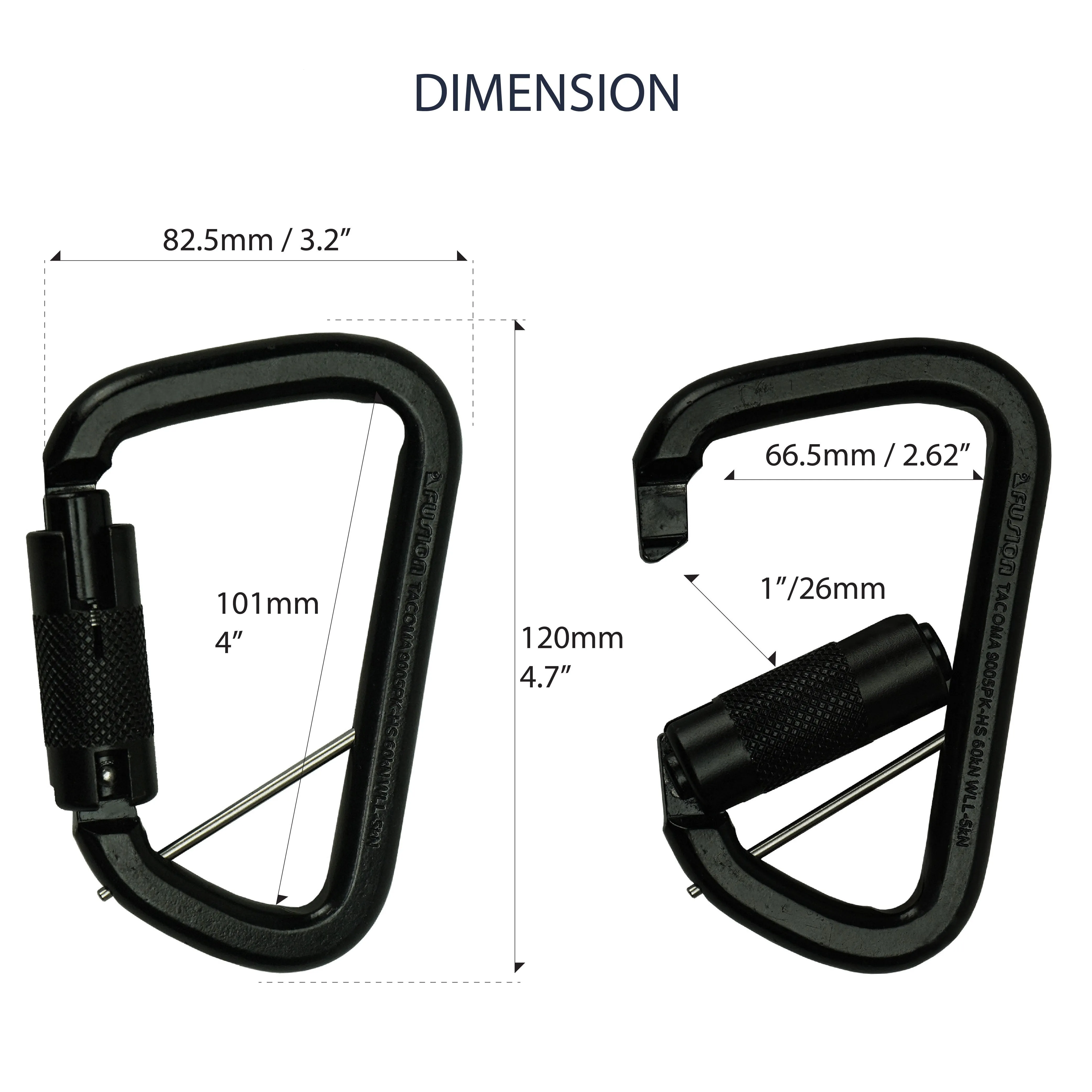 Tacoma Heavy Duty 60KN - Triple Lock Carabiner - Black