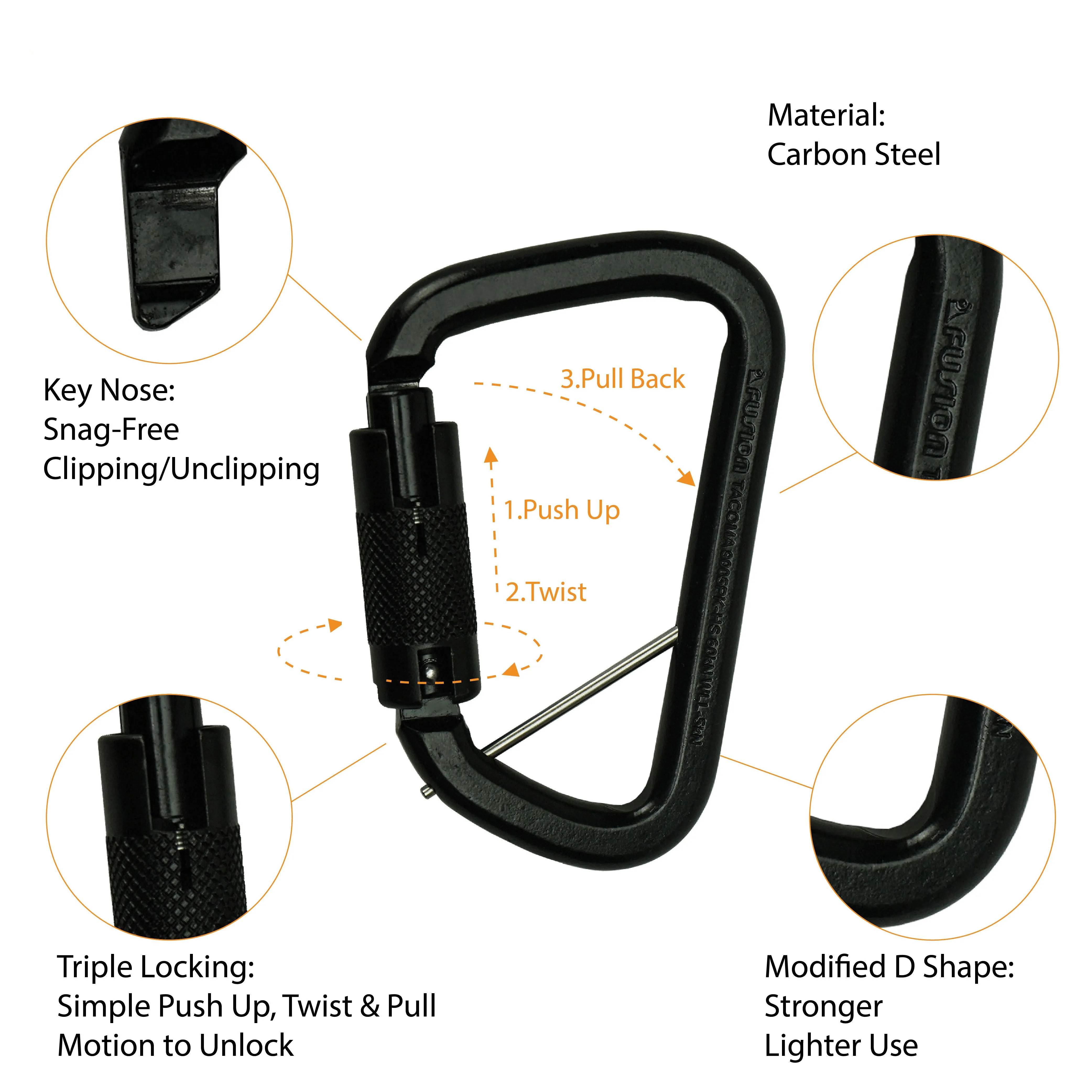 Tacoma Heavy Duty 60KN - Triple Lock Carabiner - Black