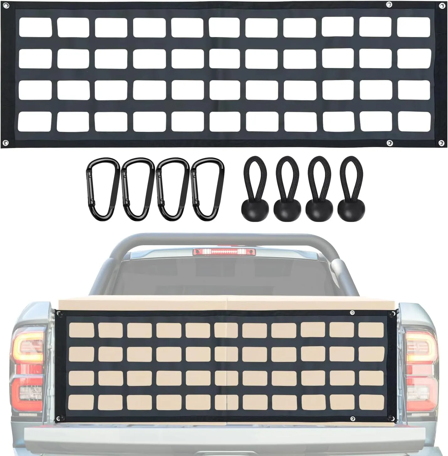 Tailgate Net for Pickup Truck Bed - Cargo Trucks Bed Divider for Full Size Truck 60'' x 18'' (Black) - Mesh Tail gate Competible with Chevy, Ford, Tacoma, Toyota, Ram,PVC Tarpaulin
