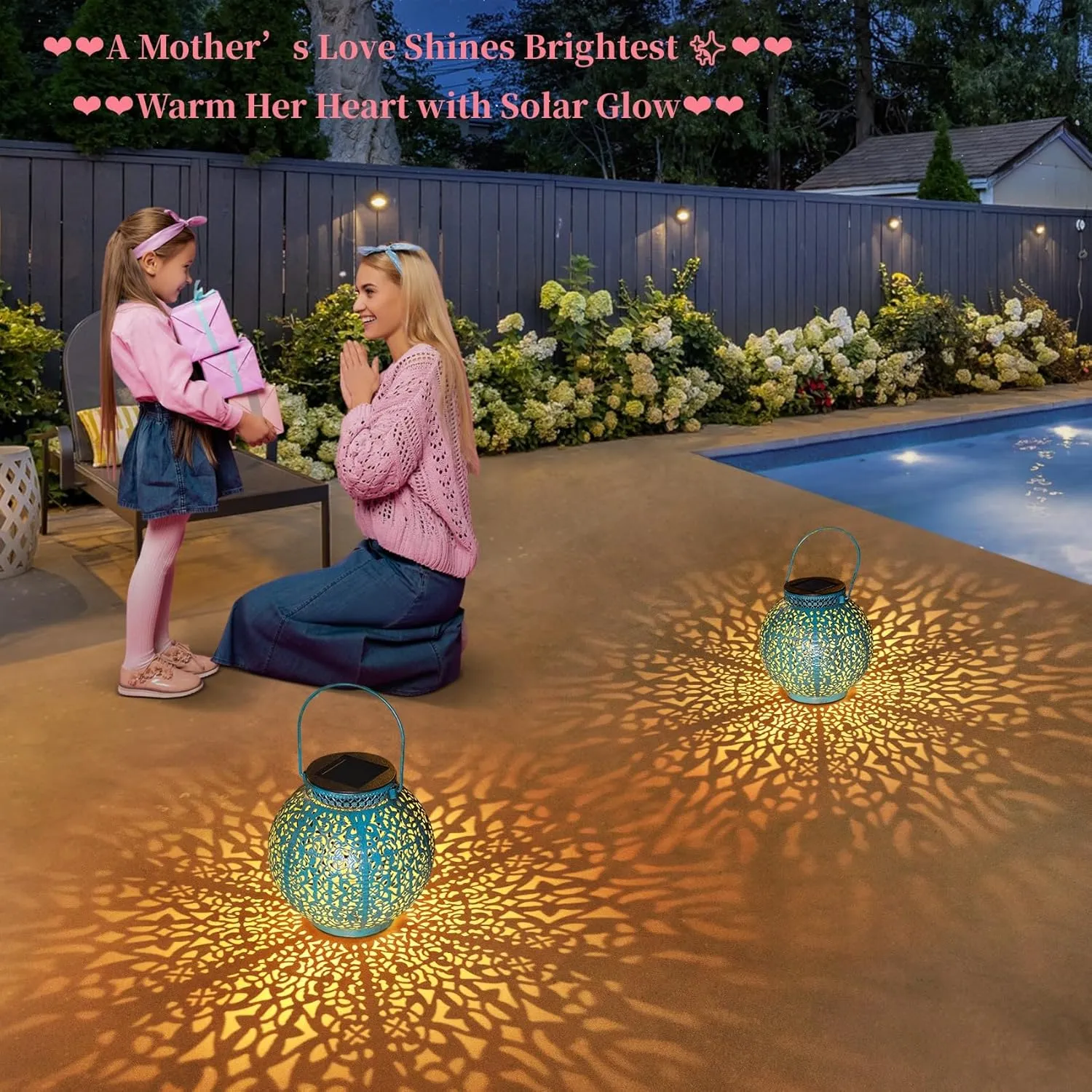 TAKE ME Solar Lanterns Outdoor Lights Waterproof Garden Lanterns for Patio,Outside Mothers Day Gifts Mom Wife Grandma Birthday Gifts [Set of 2]