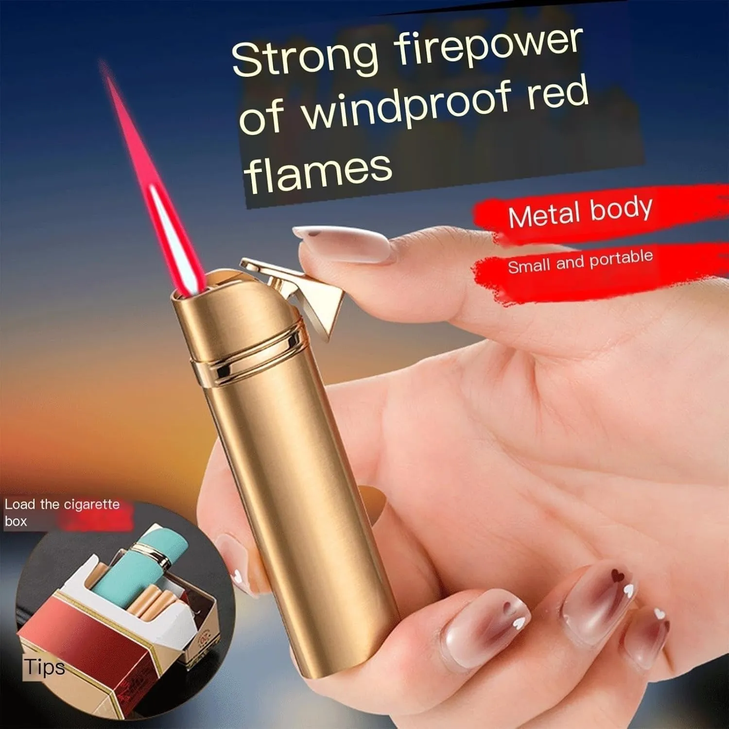 TARVIT Mini Thin Butane Lighter，Windproof Jet red Flame Cigarettes Lighter，Can be Placed in a Cigarette Box Portable Metal Torch Lighters Women/Men's Gifts (Color : Silver)