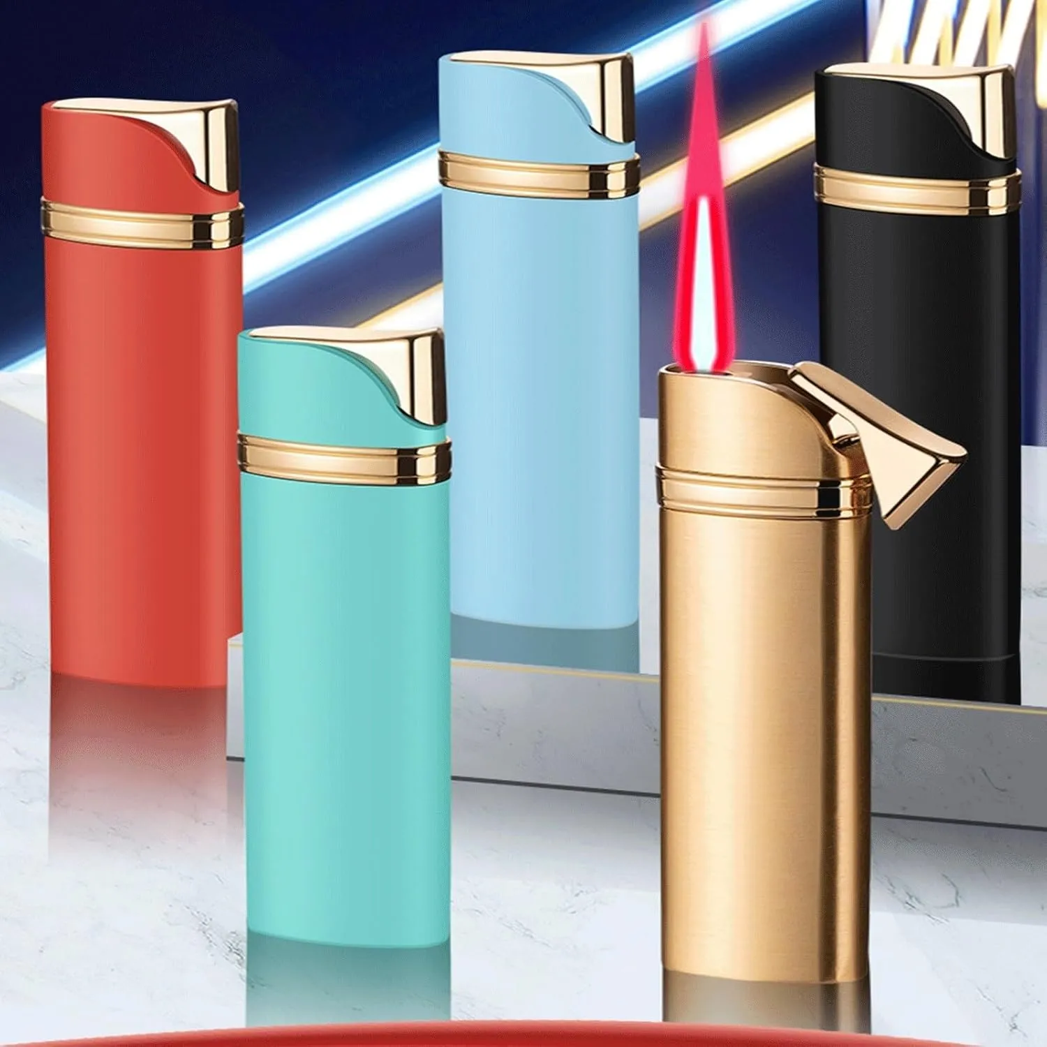 TARVIT Mini Thin Butane Lighter，Windproof Jet red Flame Cigarettes Lighter，Can be Placed in a Cigarette Box Portable Metal Torch Lighters Women/Men's Gifts (Color : Silver)